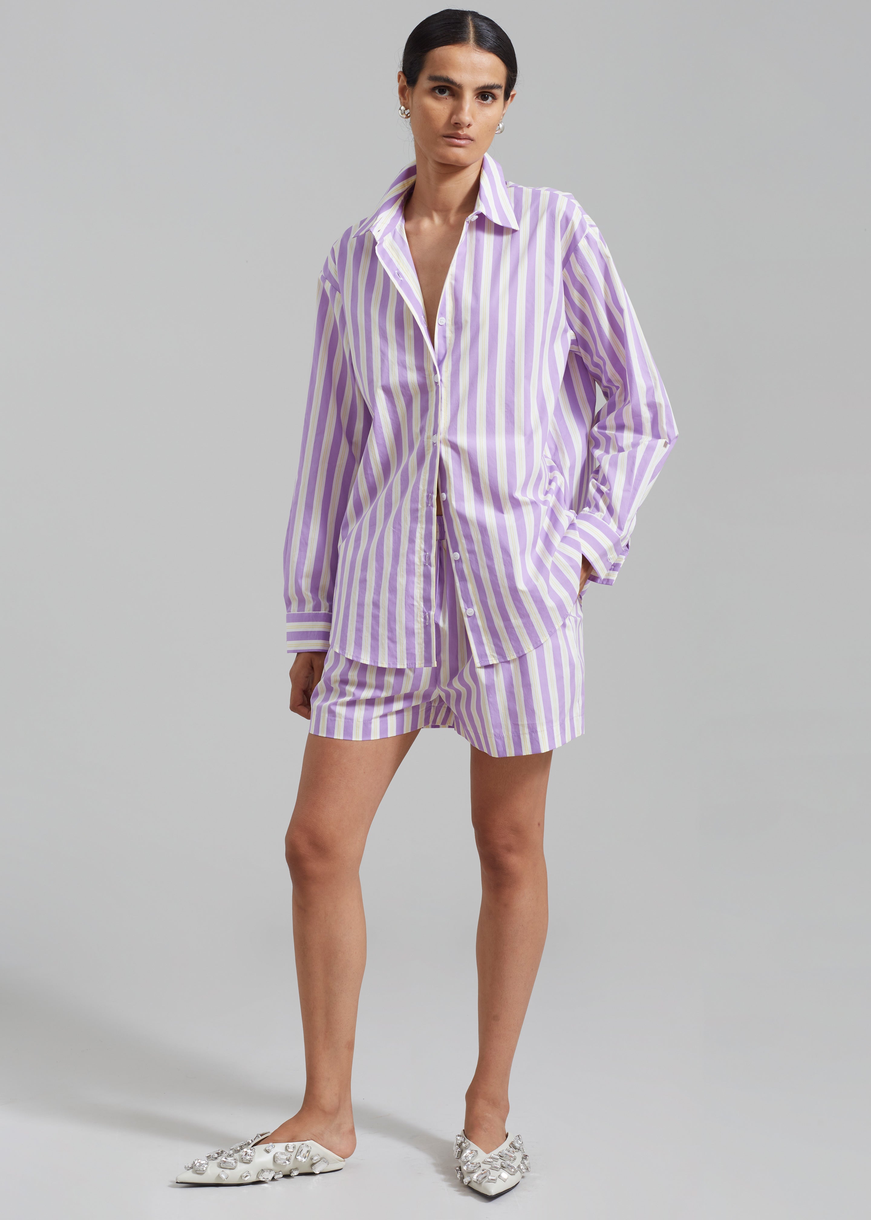 Juno Cotton Shirt - Violet Stripe - 3