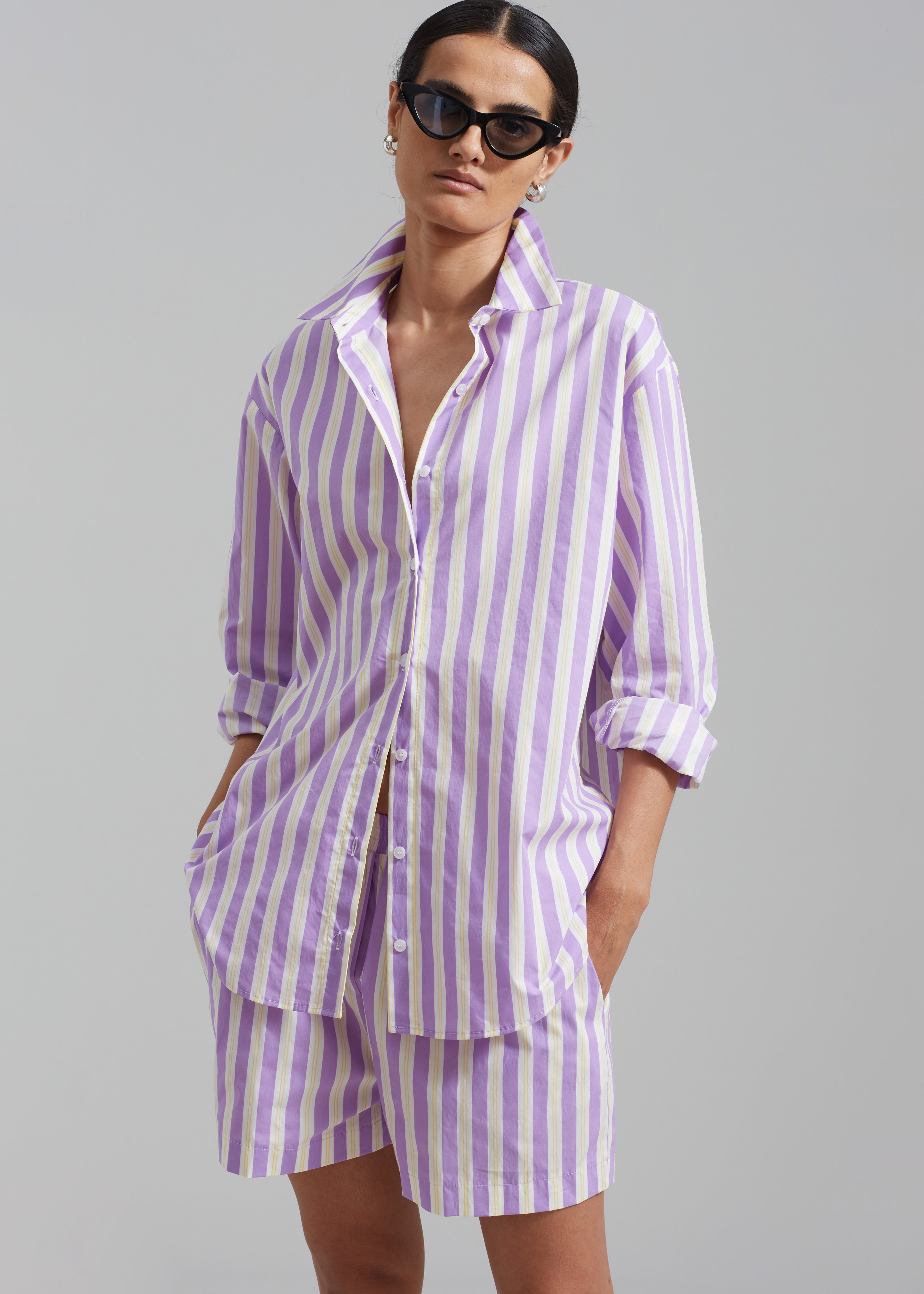 Juno Cotton Shirt - Violet Stripe - 1