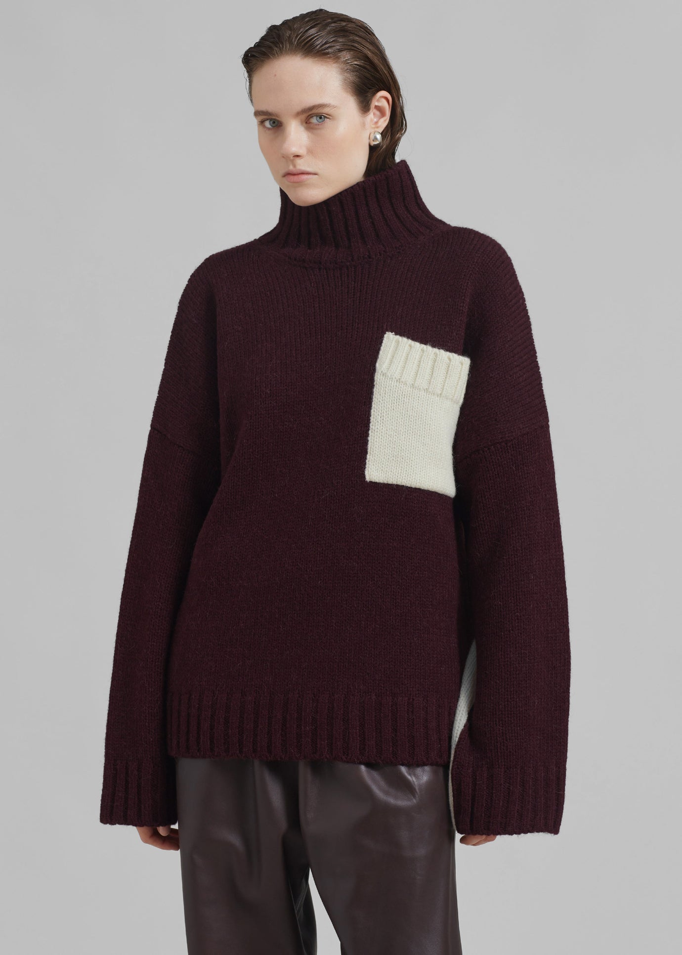 JW Anderson Contrast Patch Pocket Jumper - Oxblood/White - 1