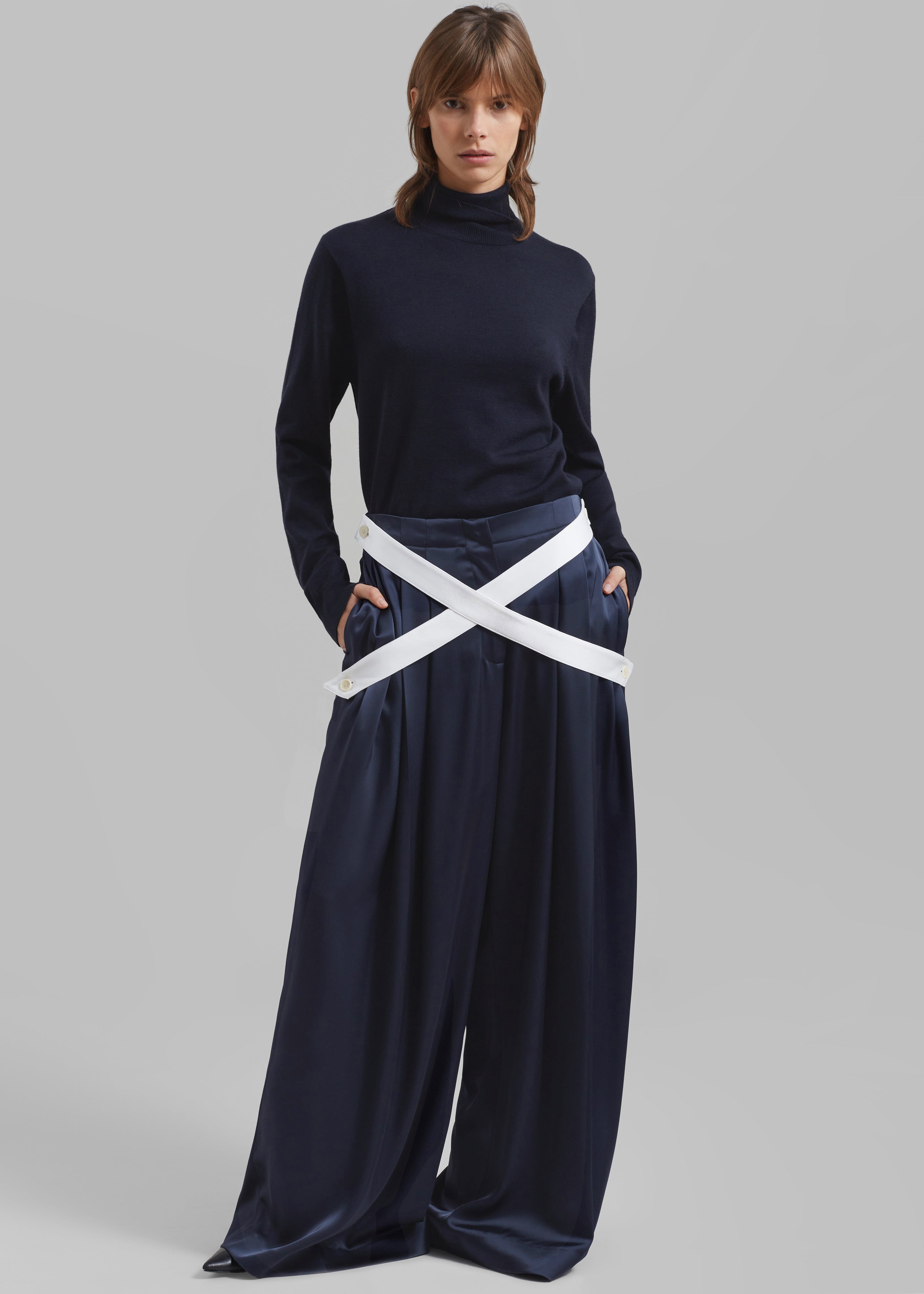 JW Anderson Crossover Strap Wide Leg Trousers - Navy - 6