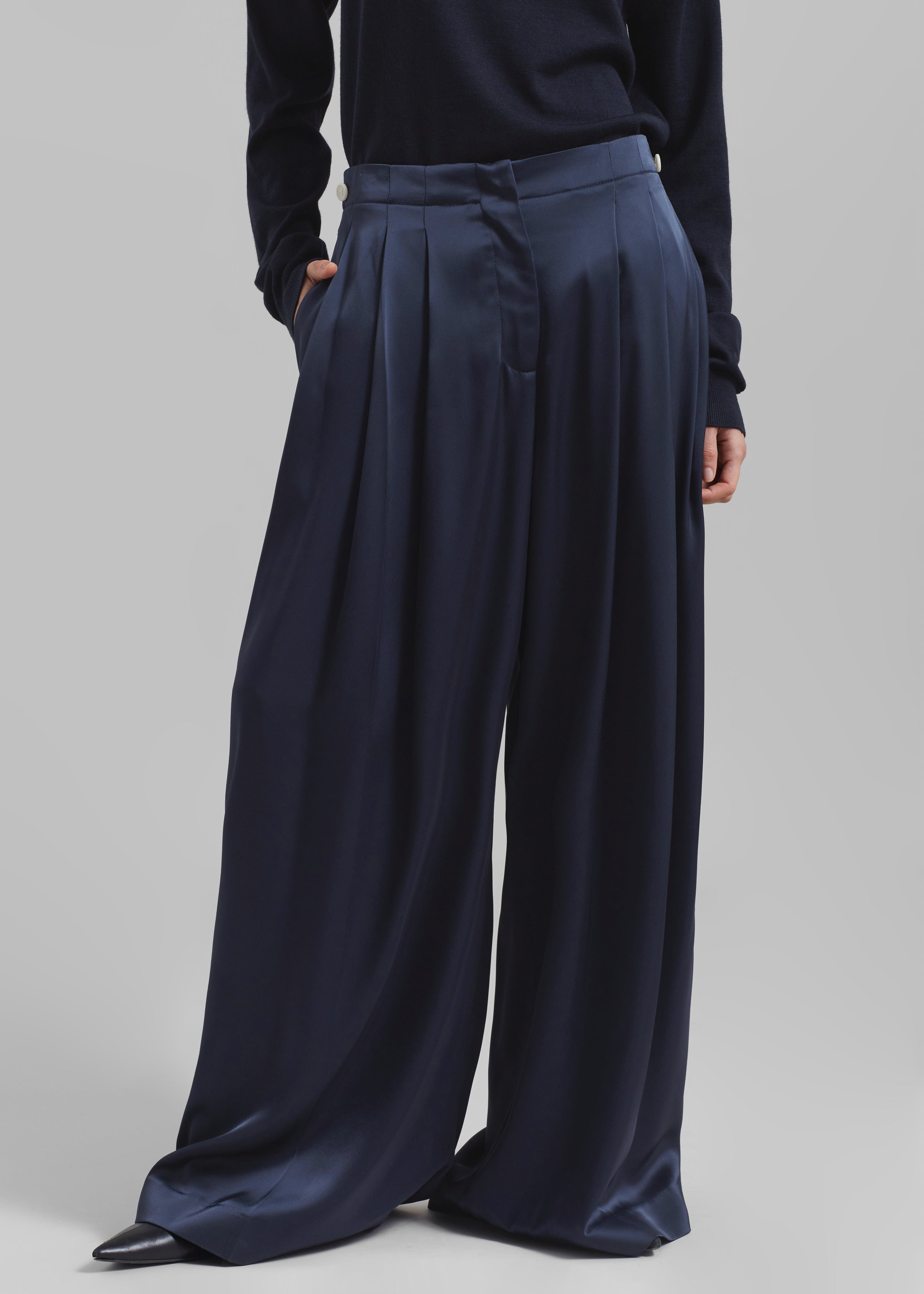JW Anderson Crossover Strap Wide Leg Trousers - Navy - 2