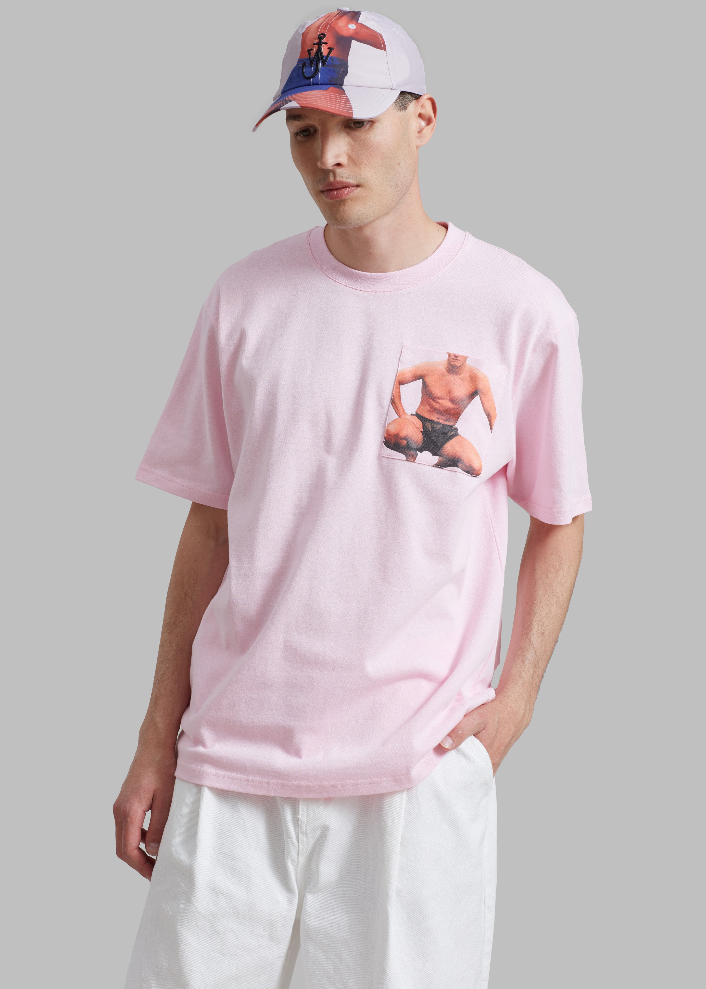 JW Anderson Crouching Stud Chest Pocket T-Shirt - Pink - 3