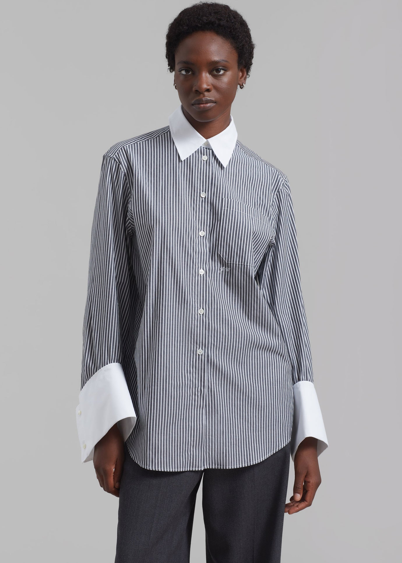 JW Anderson Oversized Cuff Shirt - Charcoal/White - 1