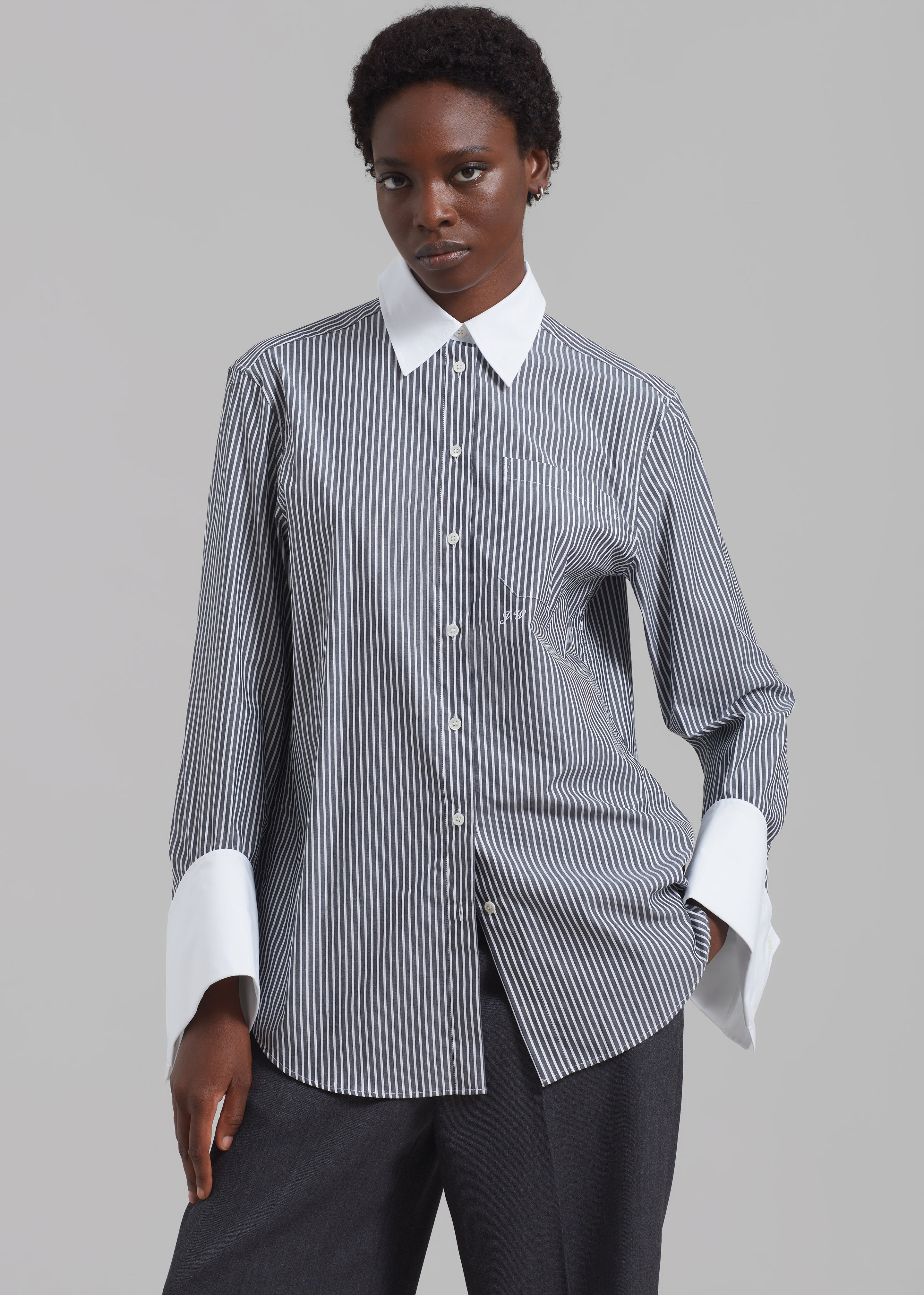 JW Anderson Oversized Cuff Shirt - Charcoal/White - 4