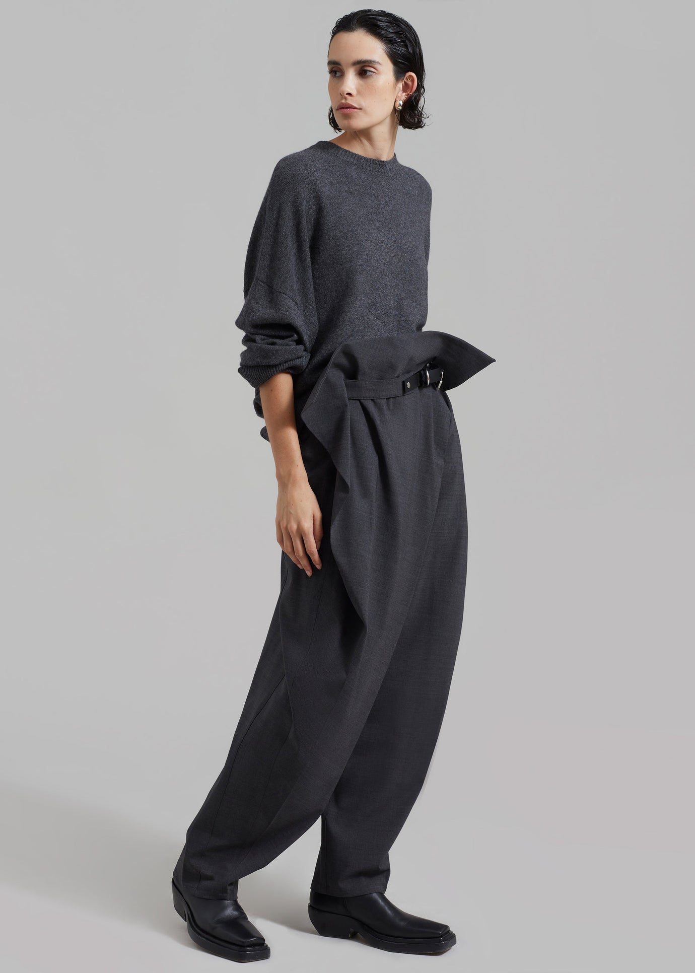 JW Anderson Padlock Strap Fold Over Trousers - Mid Grey Melange