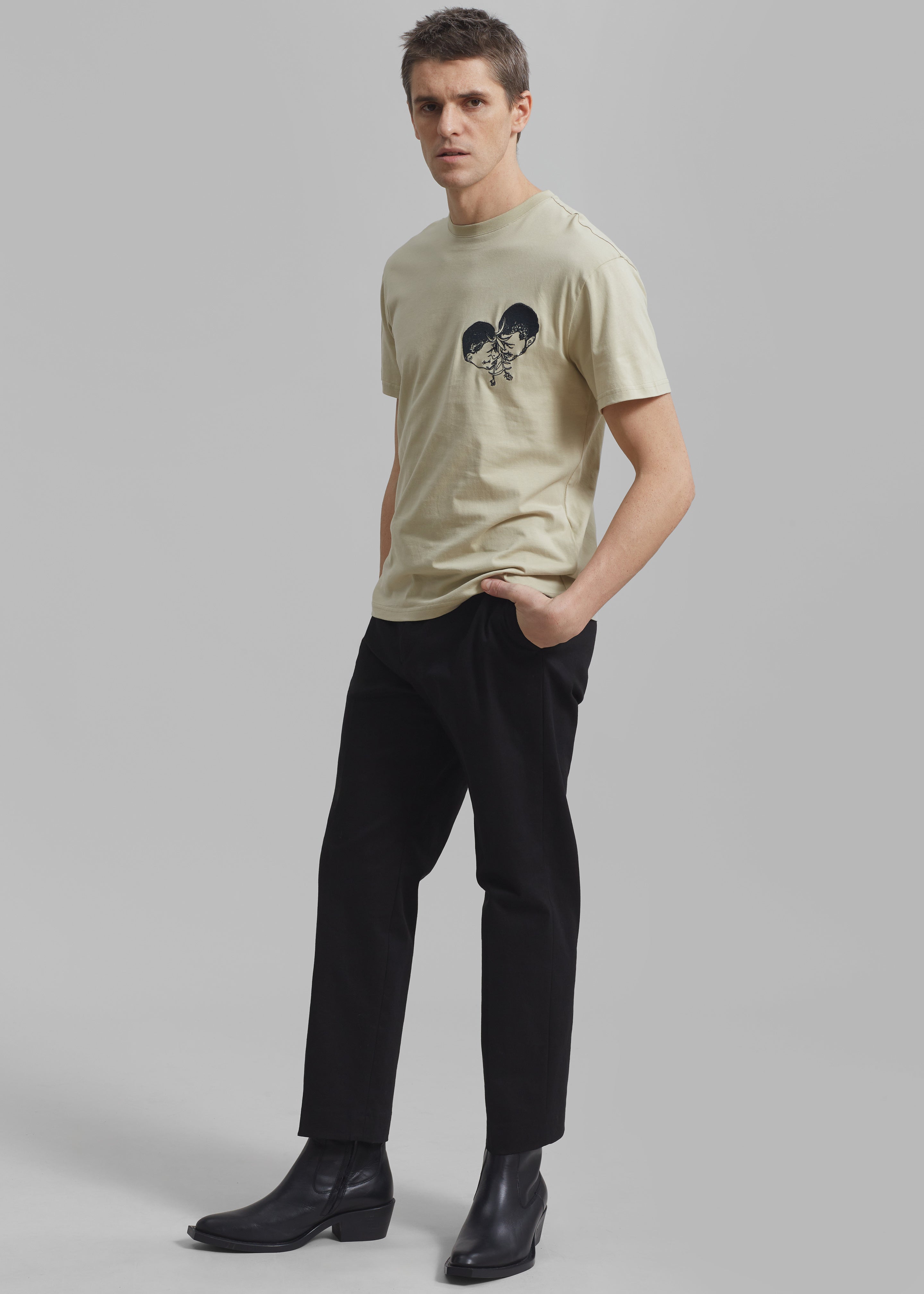 JW Anderson Polo Couple Embroidery T-Shirt - Beige - 1
