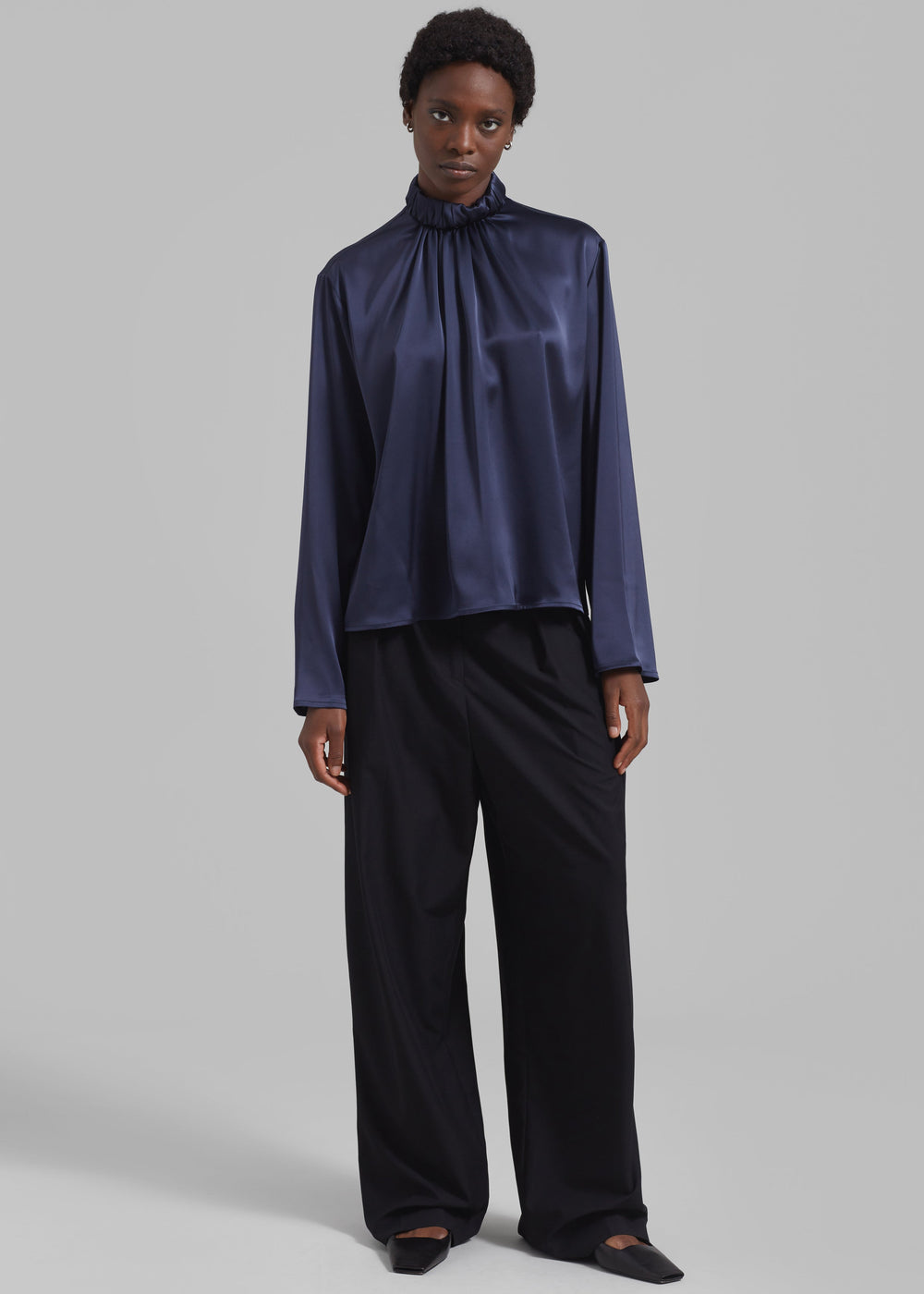 JW Anderson High Neck Gathered Top - Navy - 1