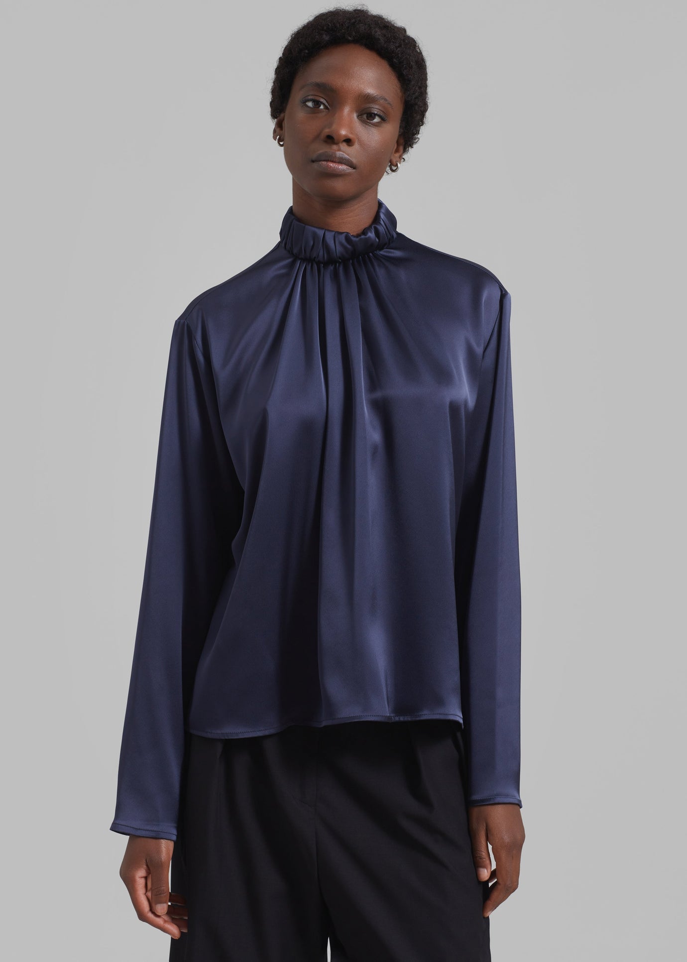 JW Anderson High Neck Gathered Top - Navy