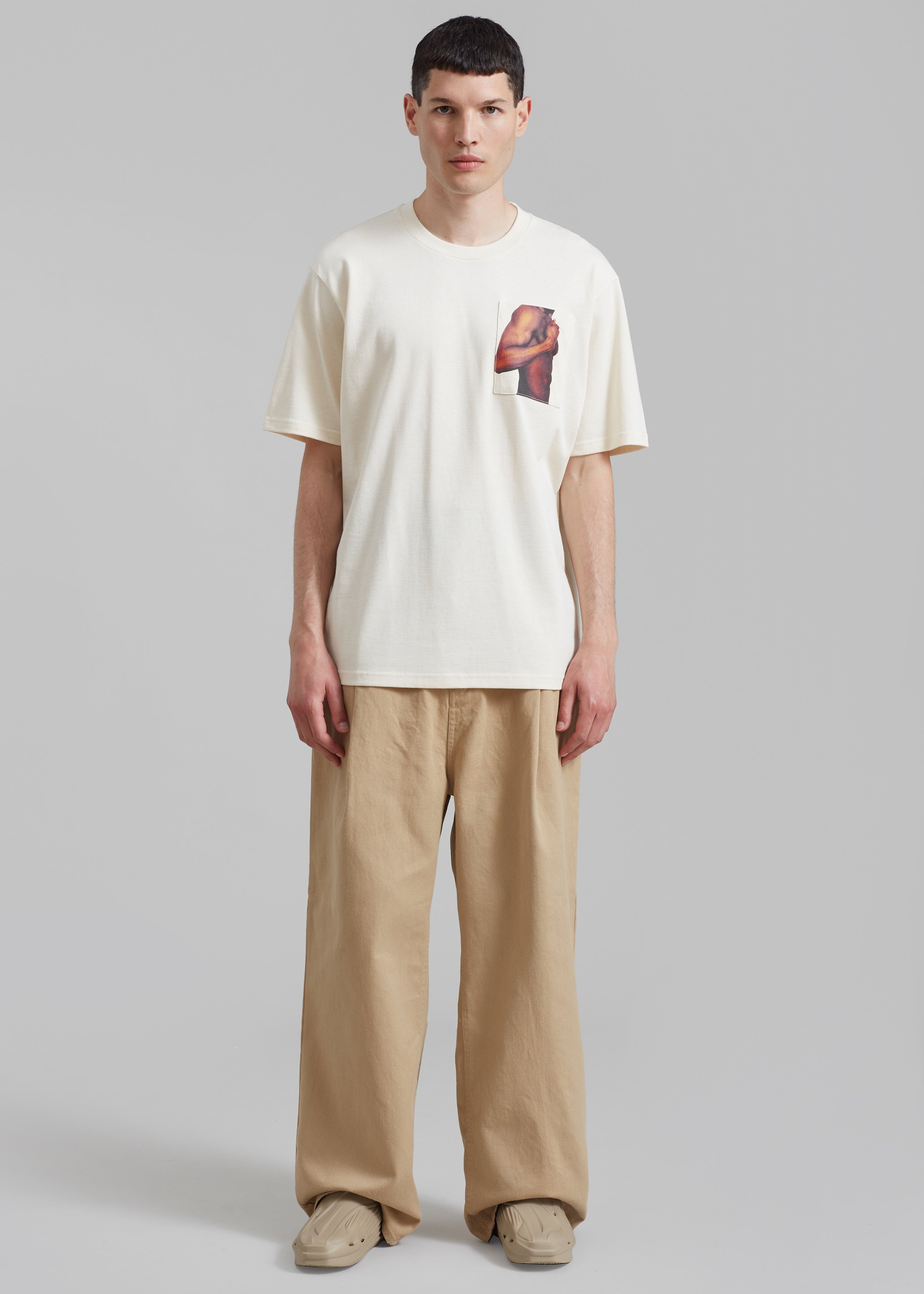 JW Anderson Bicep Stud Chest Pocket T-Shirt - Beige - 3
