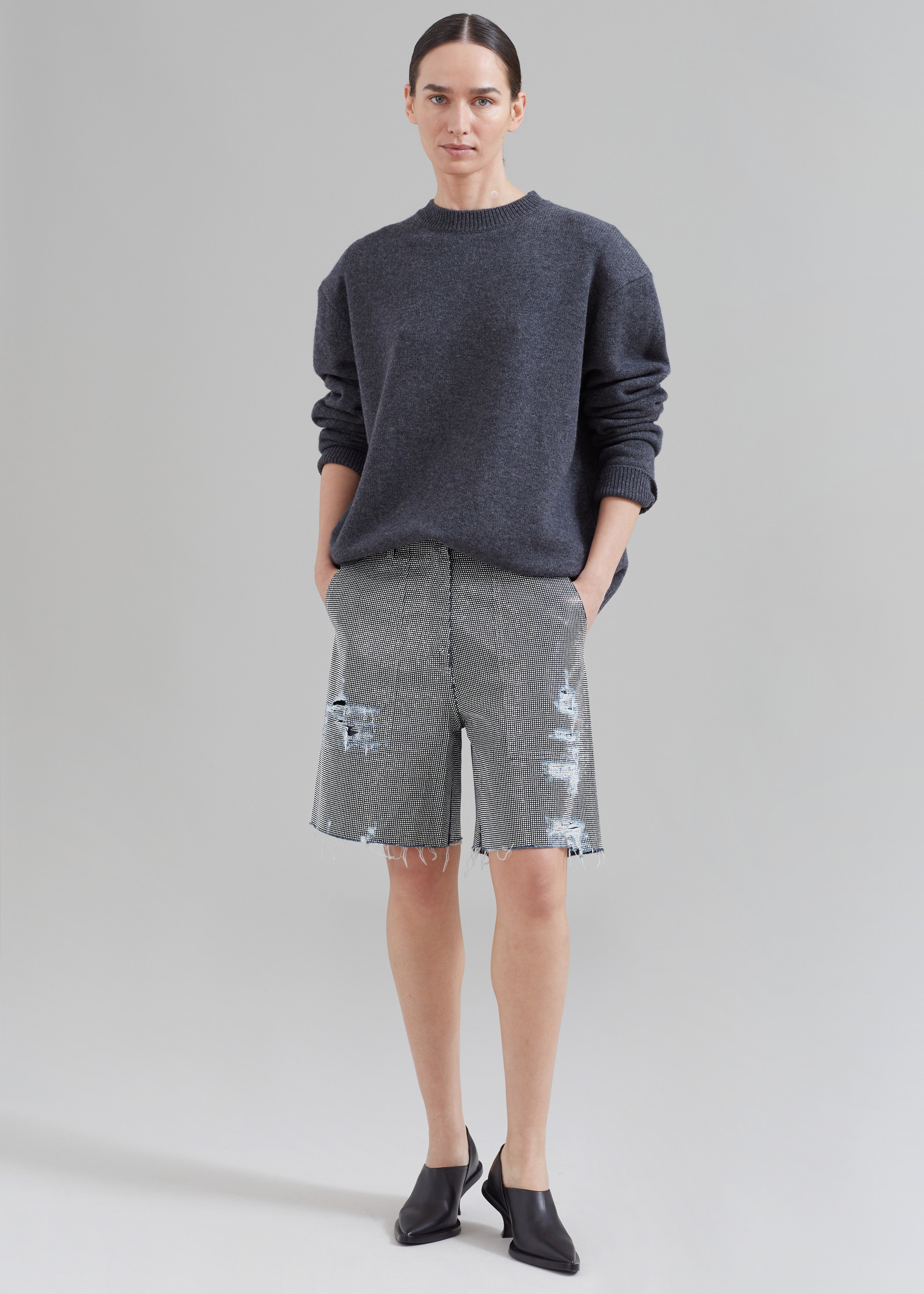 JW Anderson Studded Workwear Shorts - Indigo/Silver - 6