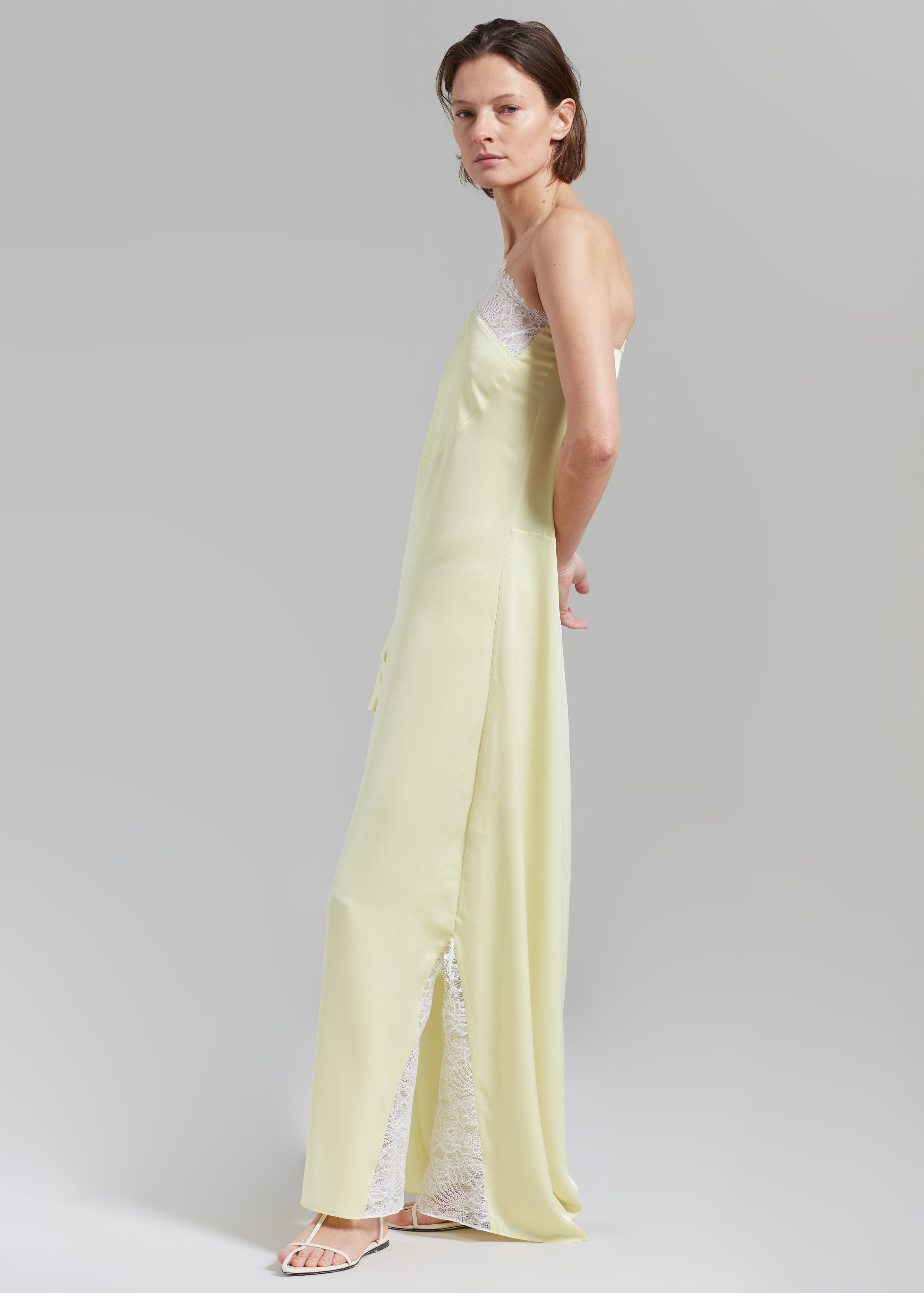JW Anderson One Shoulder Asymmetric Lace Slip Dress - Pale Yellow - 5