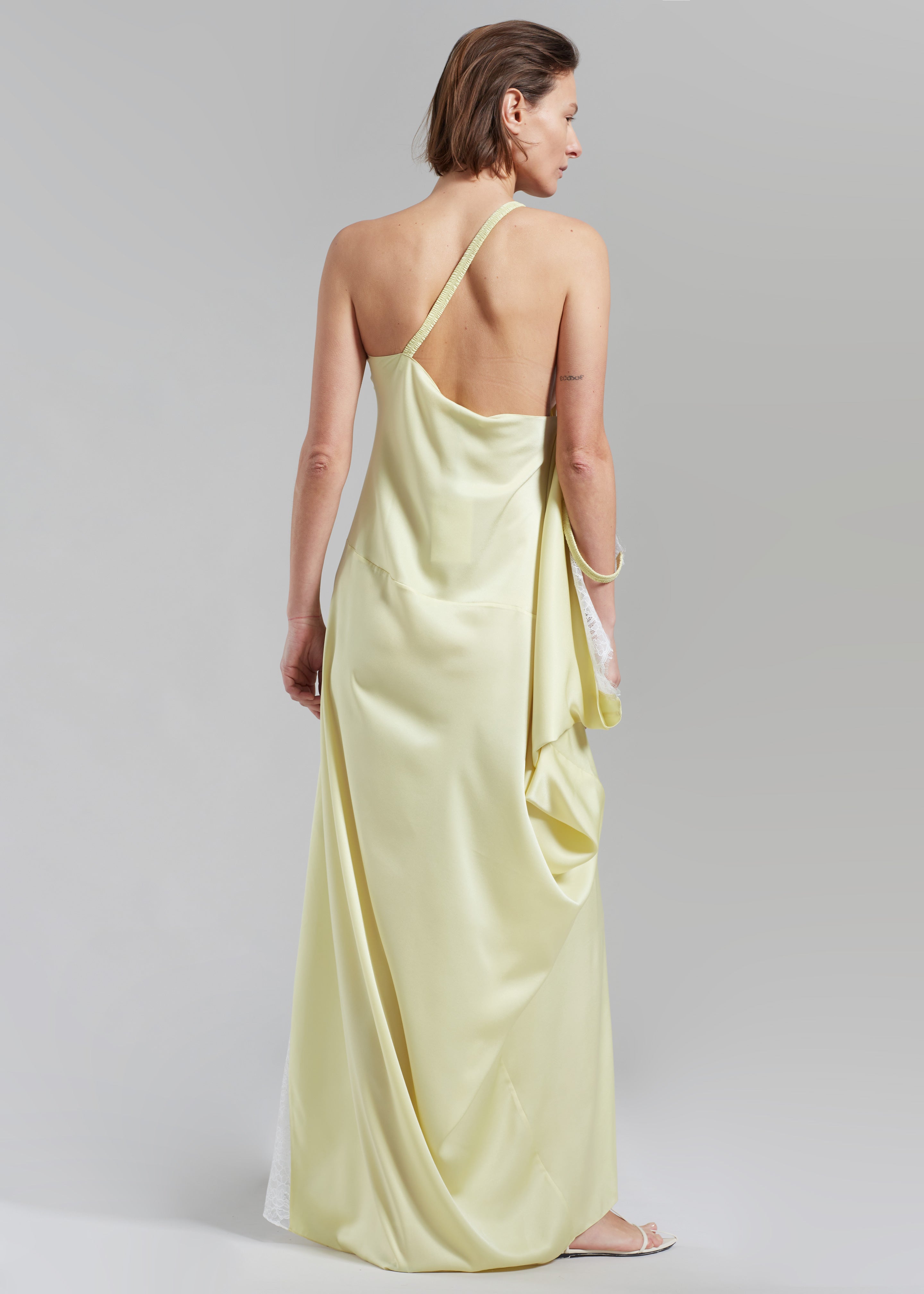 JW Anderson One Shoulder Asymmetric Lace Slip Dress - Pale Yellow - 6