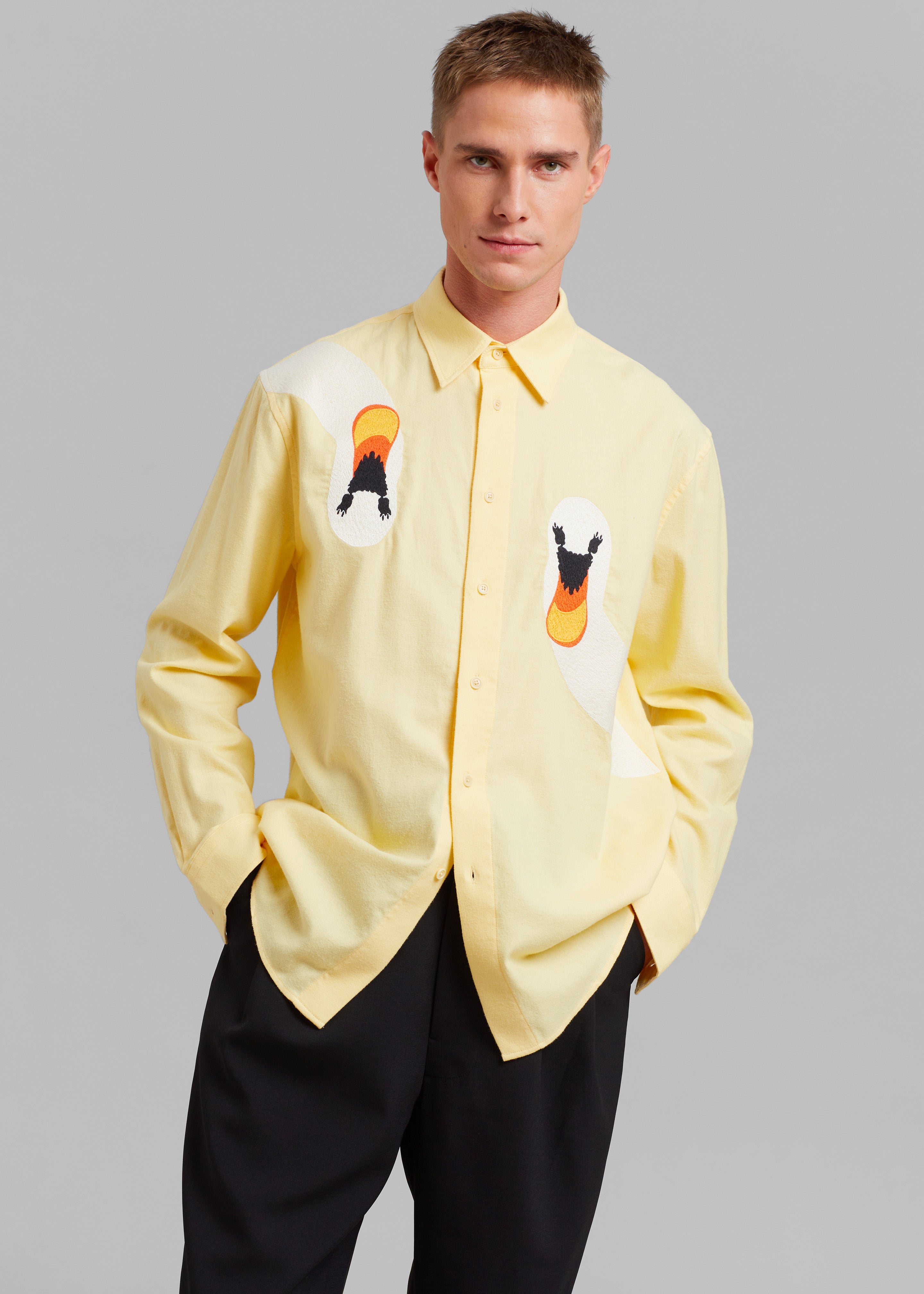 JW Anderson Swan Embroidered Classic Fit Shirt - Yellow - 1