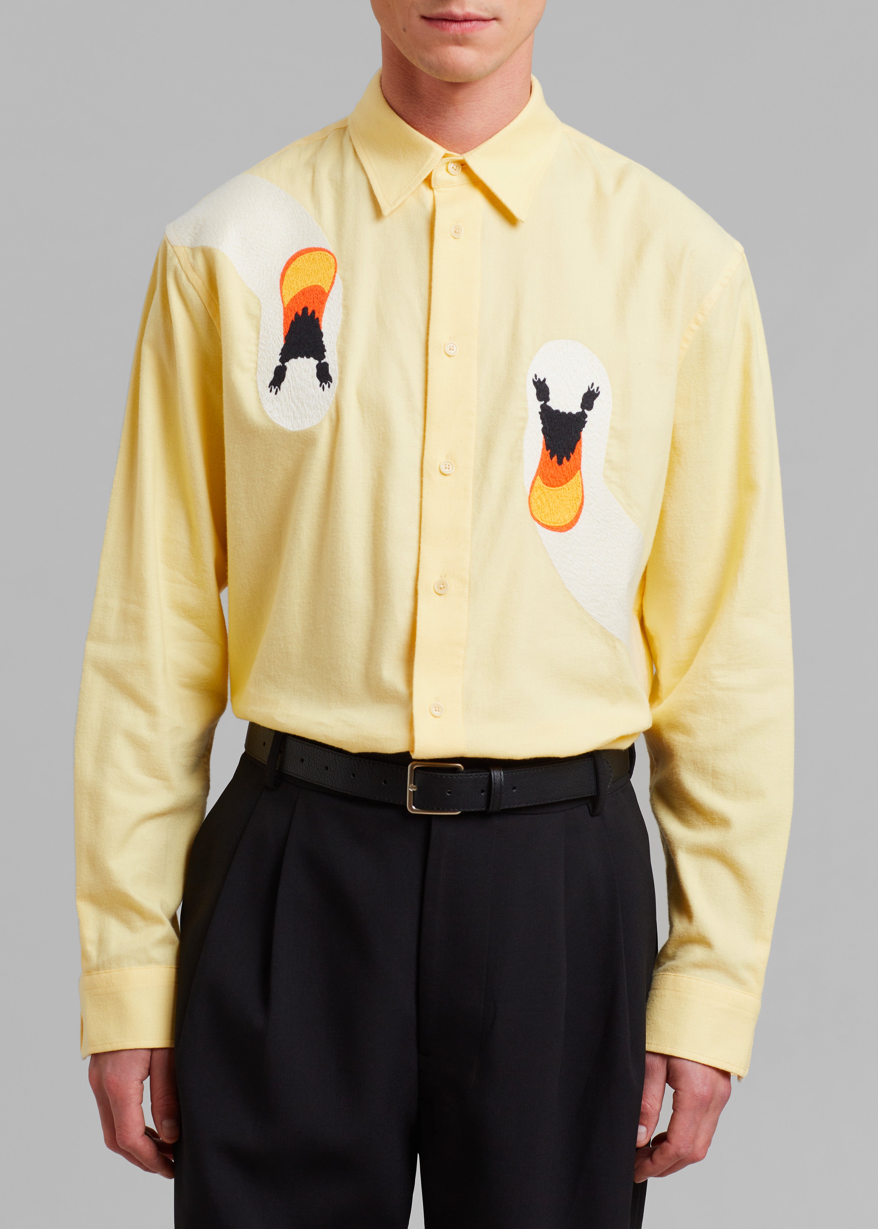 JW Anderson Swan Embroidered Classic Fit Shirt - Yellow - 4