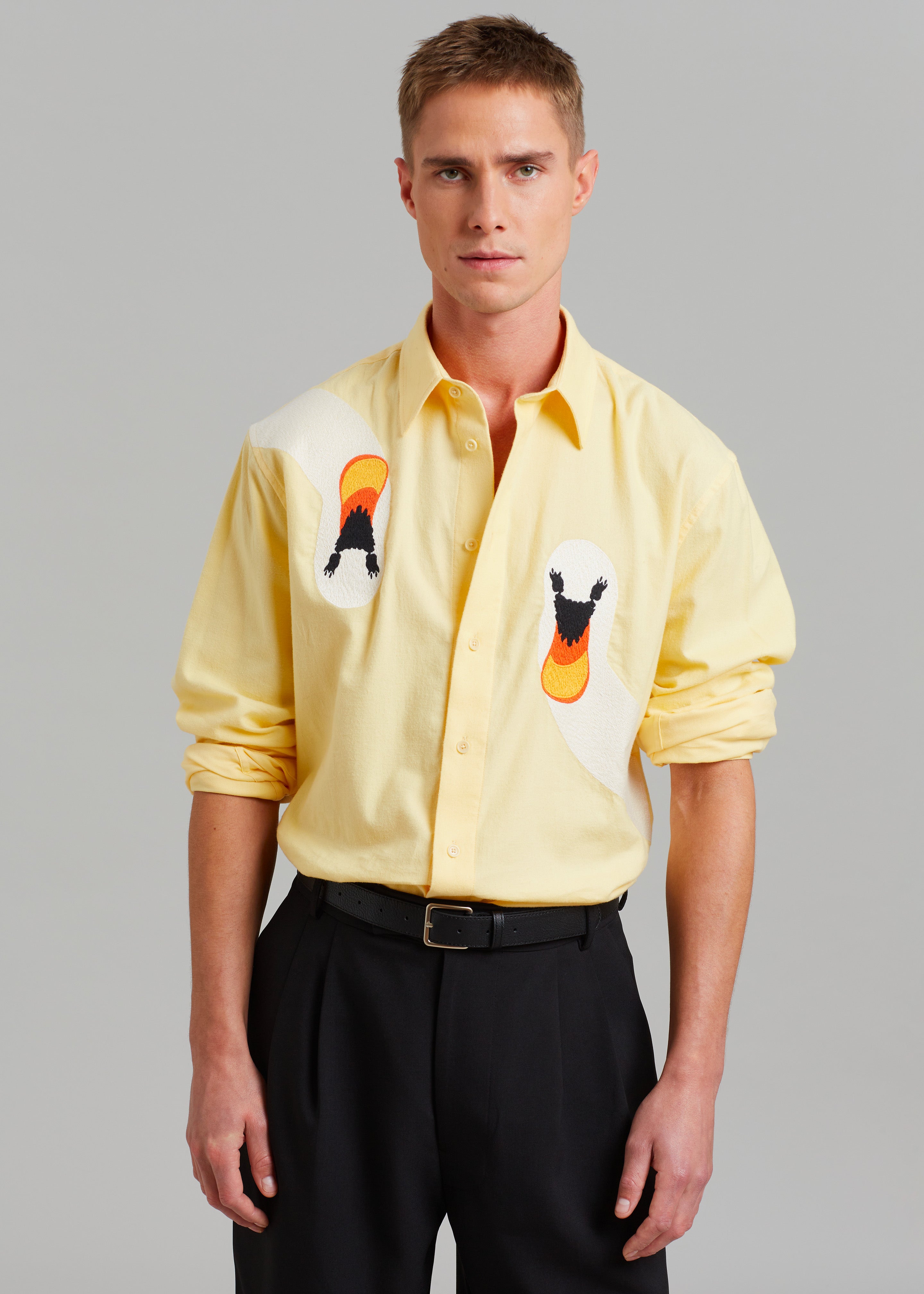 JW Anderson Swan Embroidered Classic Fit Shirt - Yellow - 7