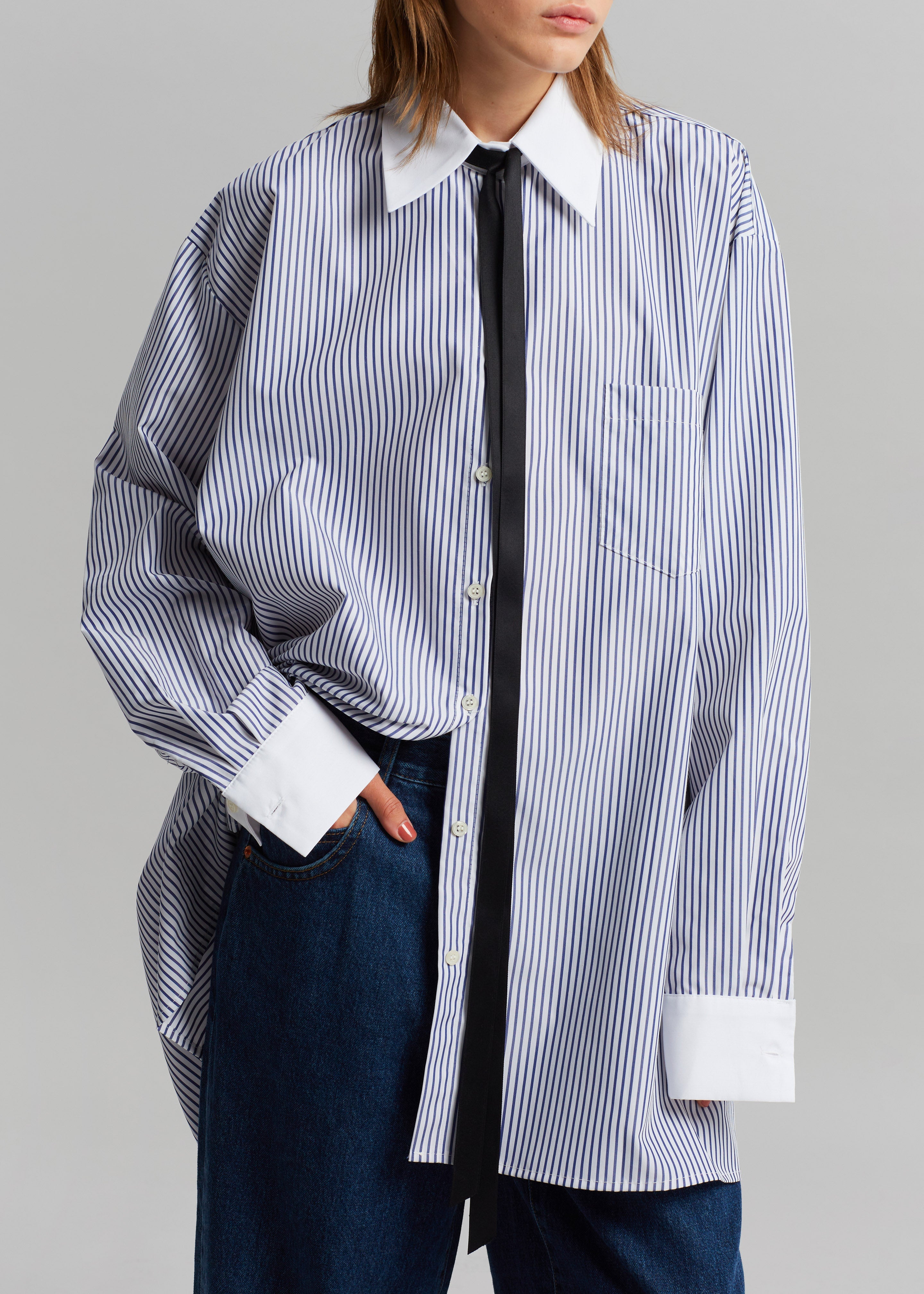 Jany Tie-Neck Shirt - Blue Stripe - 4