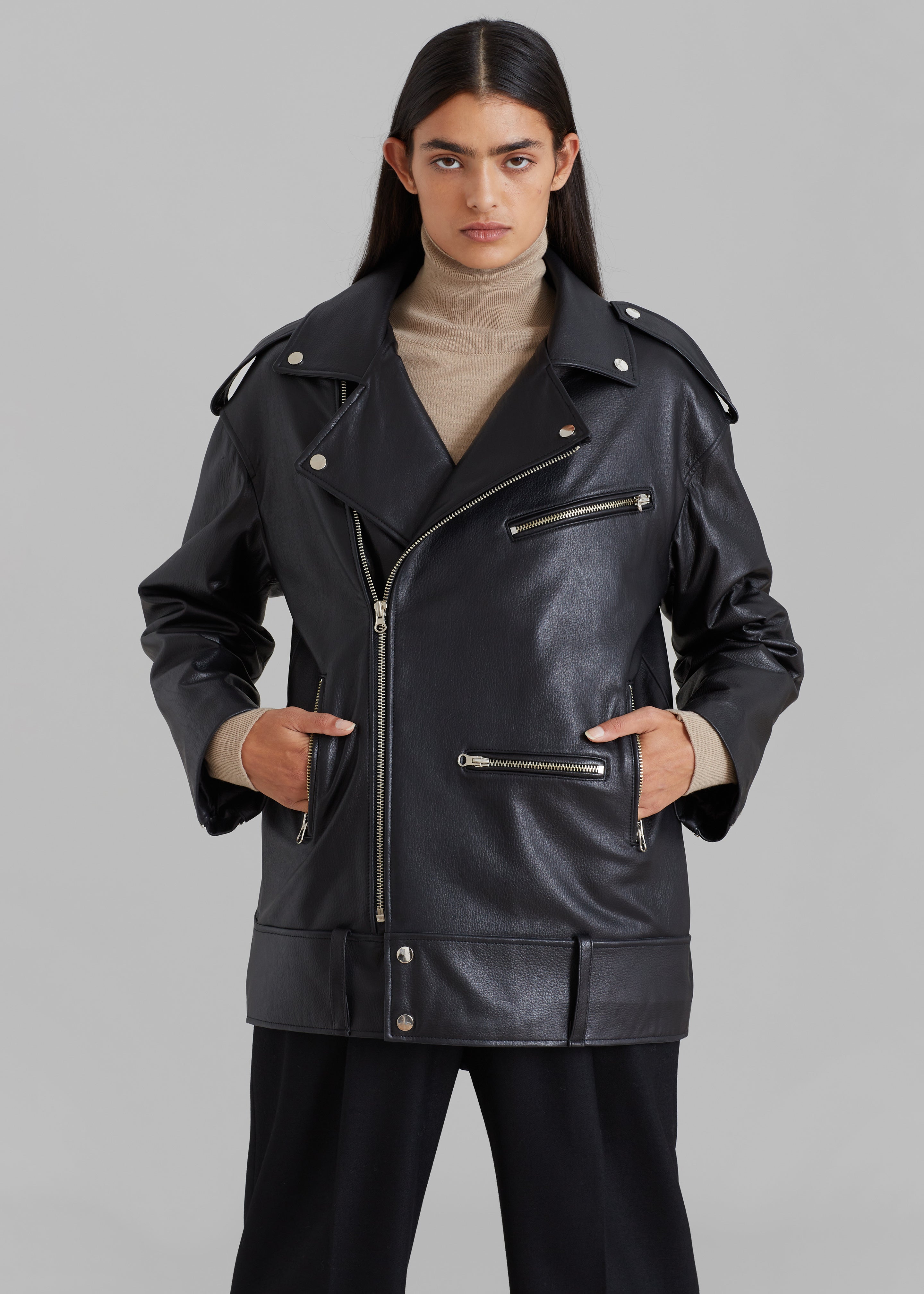 Jax Leather Biker Jacket - Black - 5