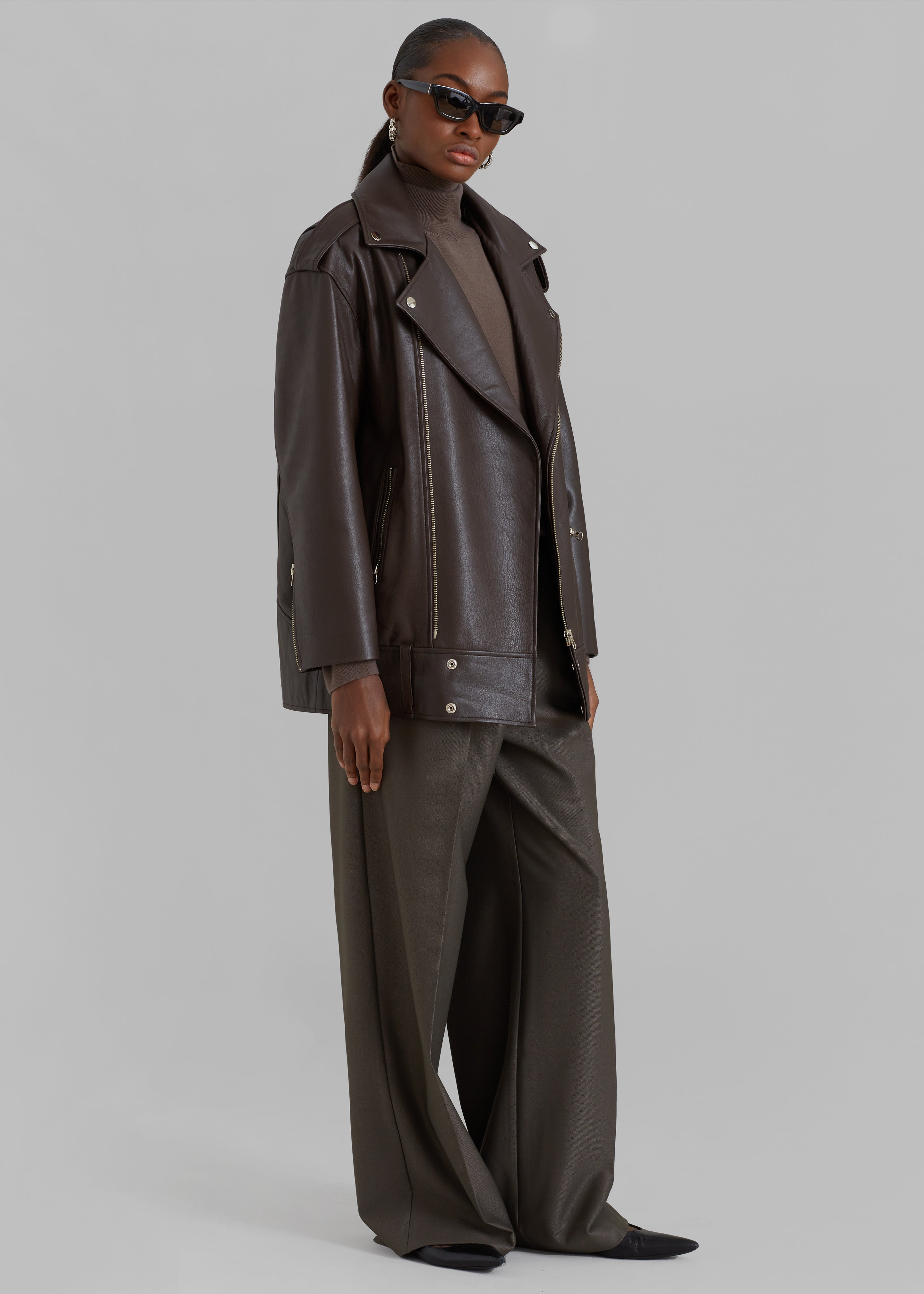Jax Leather Biker Jacket - Brown - 5