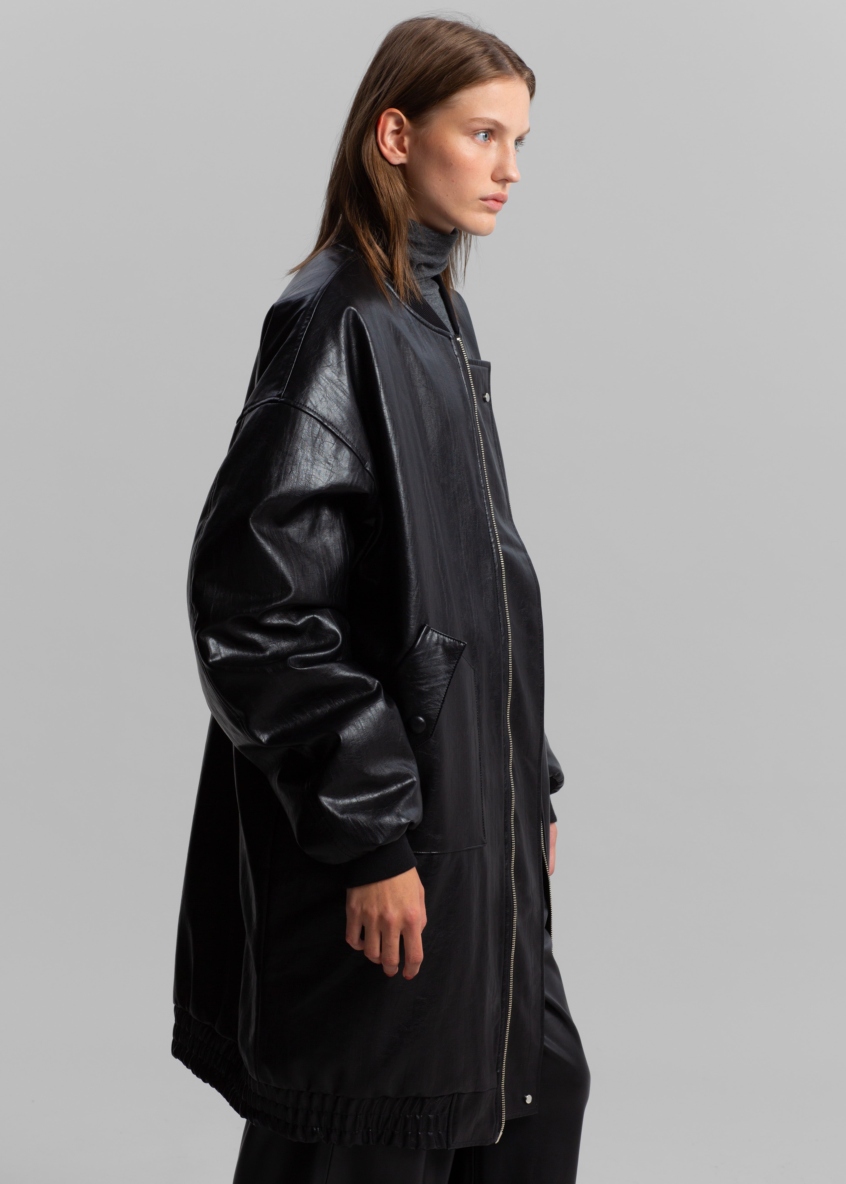 Jesse Long Faux Leather Bomber Black