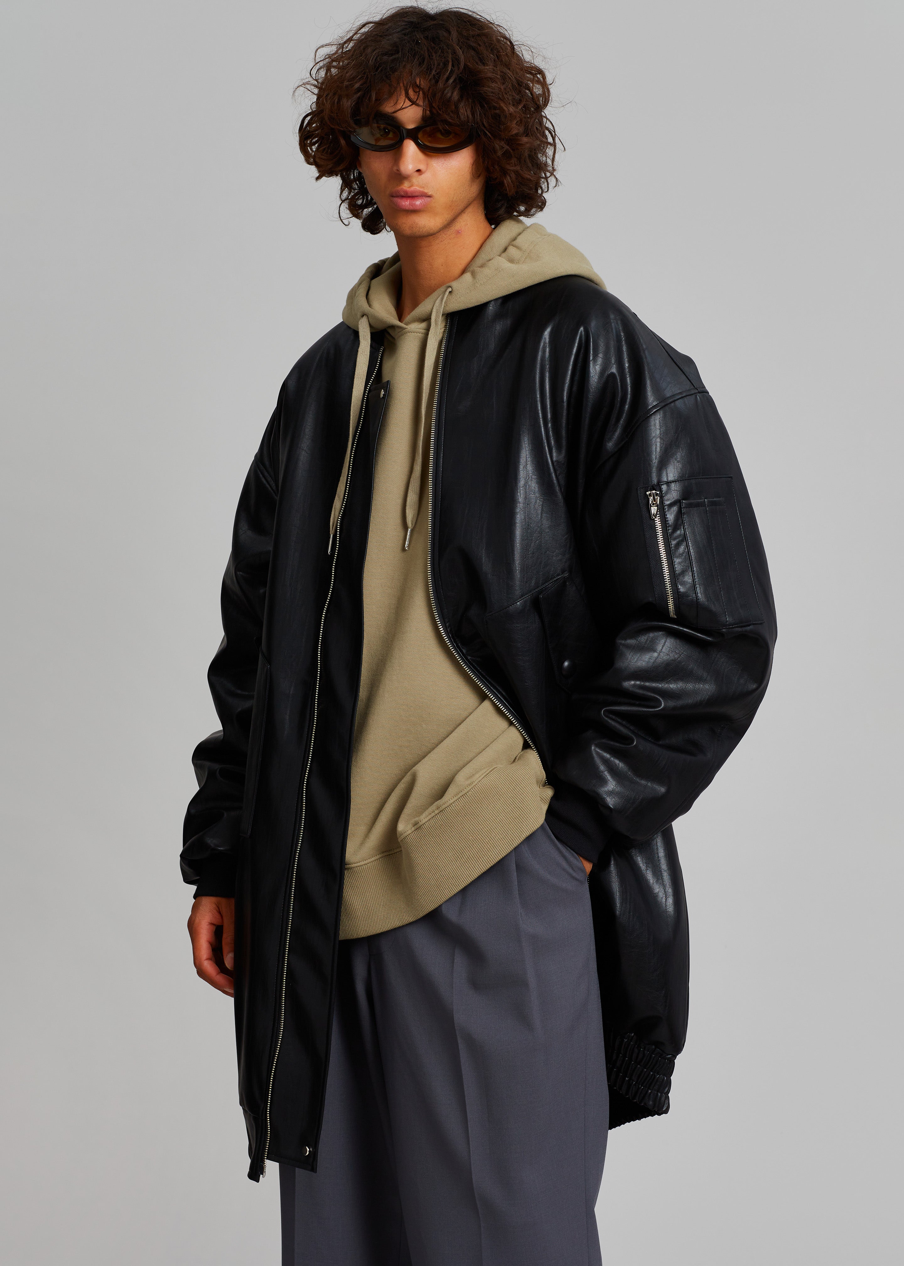 Jesse Long Faux Leather Bomber Black