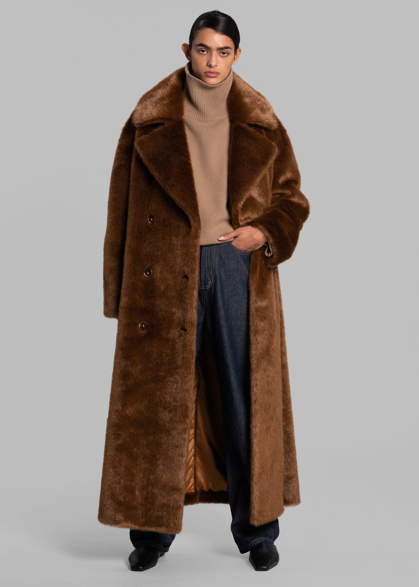 Joni Faux Fur Coat - Dark Camel