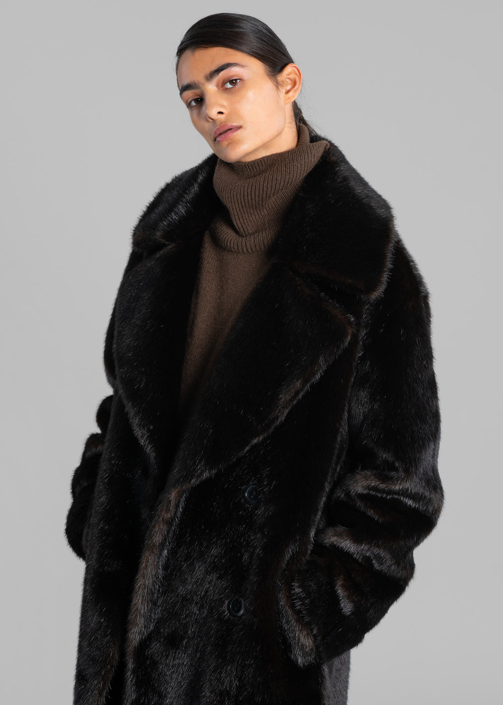 Joni Faux Fur Coat - Dark Espresso - 1