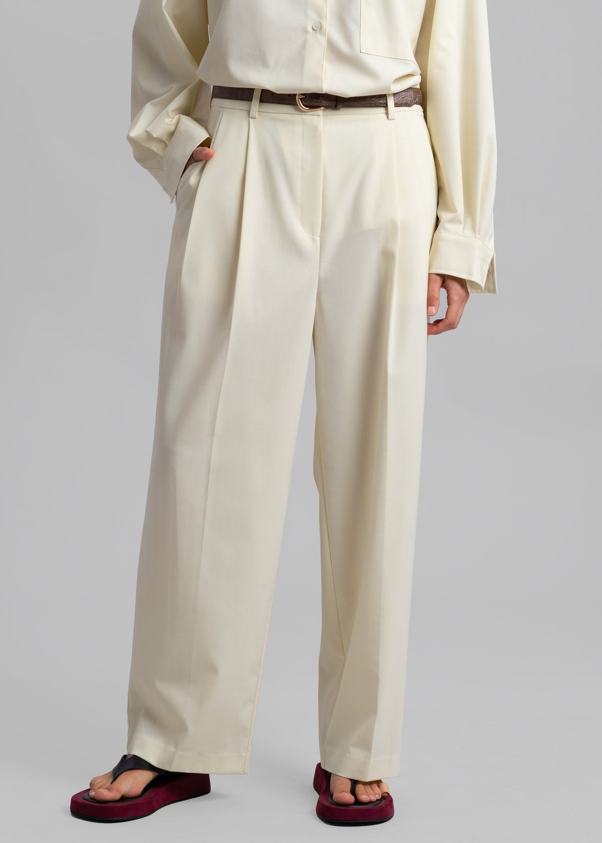 Jour Pleated Pants - Cream - 4