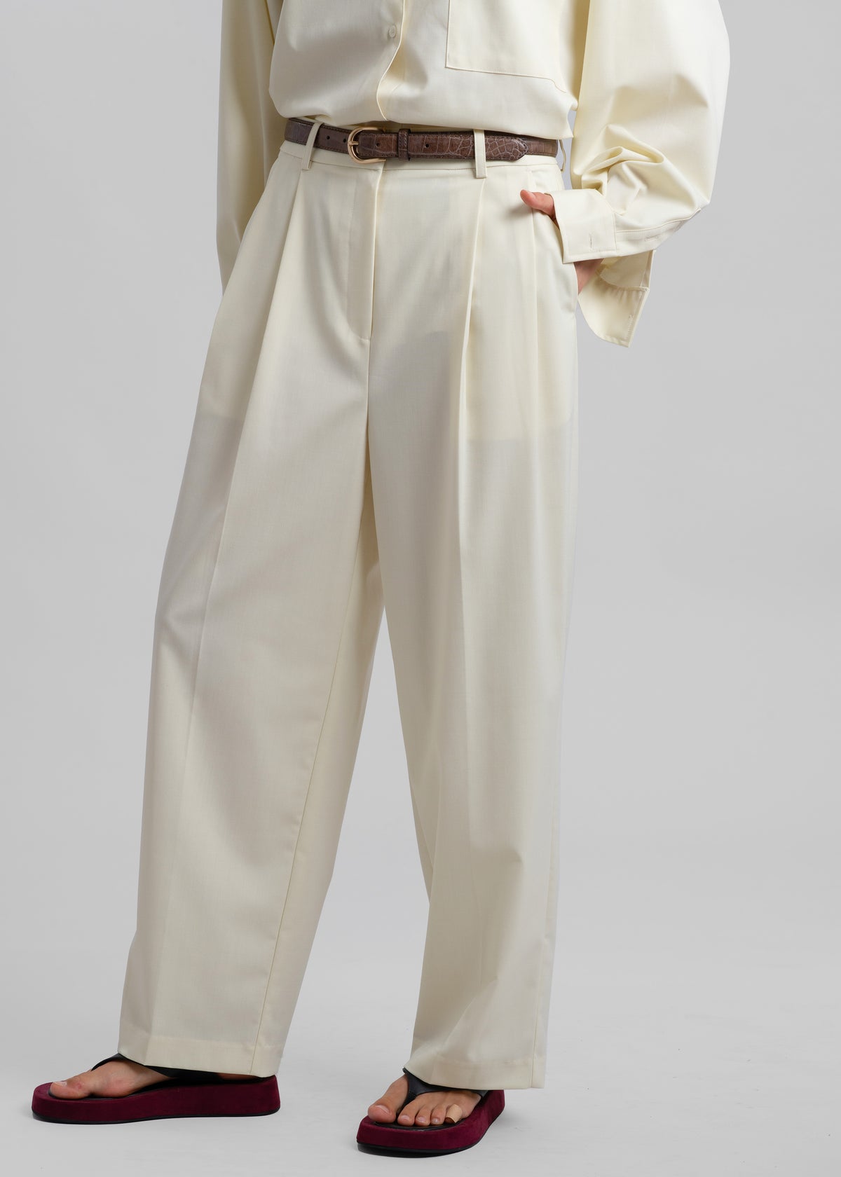 Jour Pleated Pants - Cream - 7