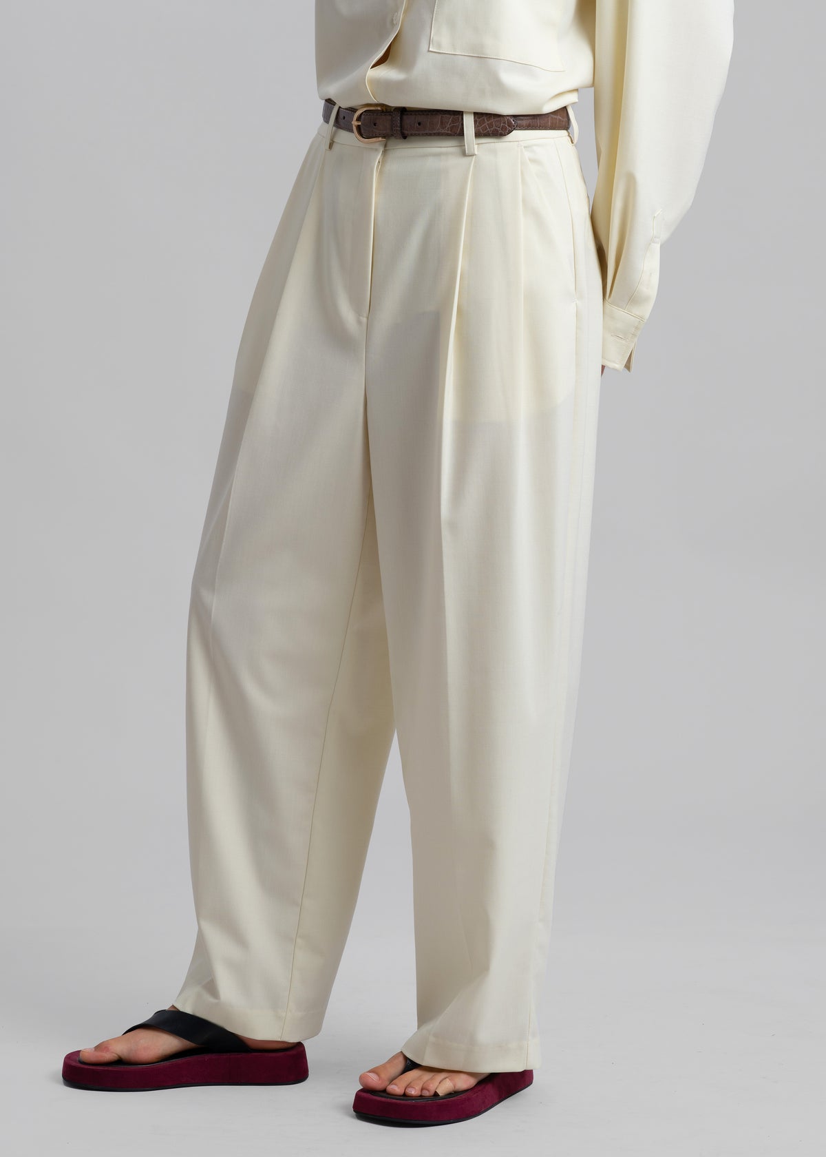 Jour Pleated Pants - Cream - 2