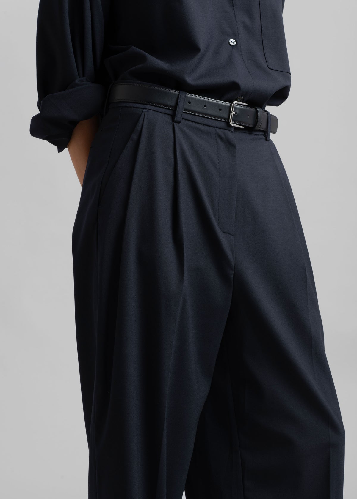 Jour Pleated Pants - Deep Navy - 7