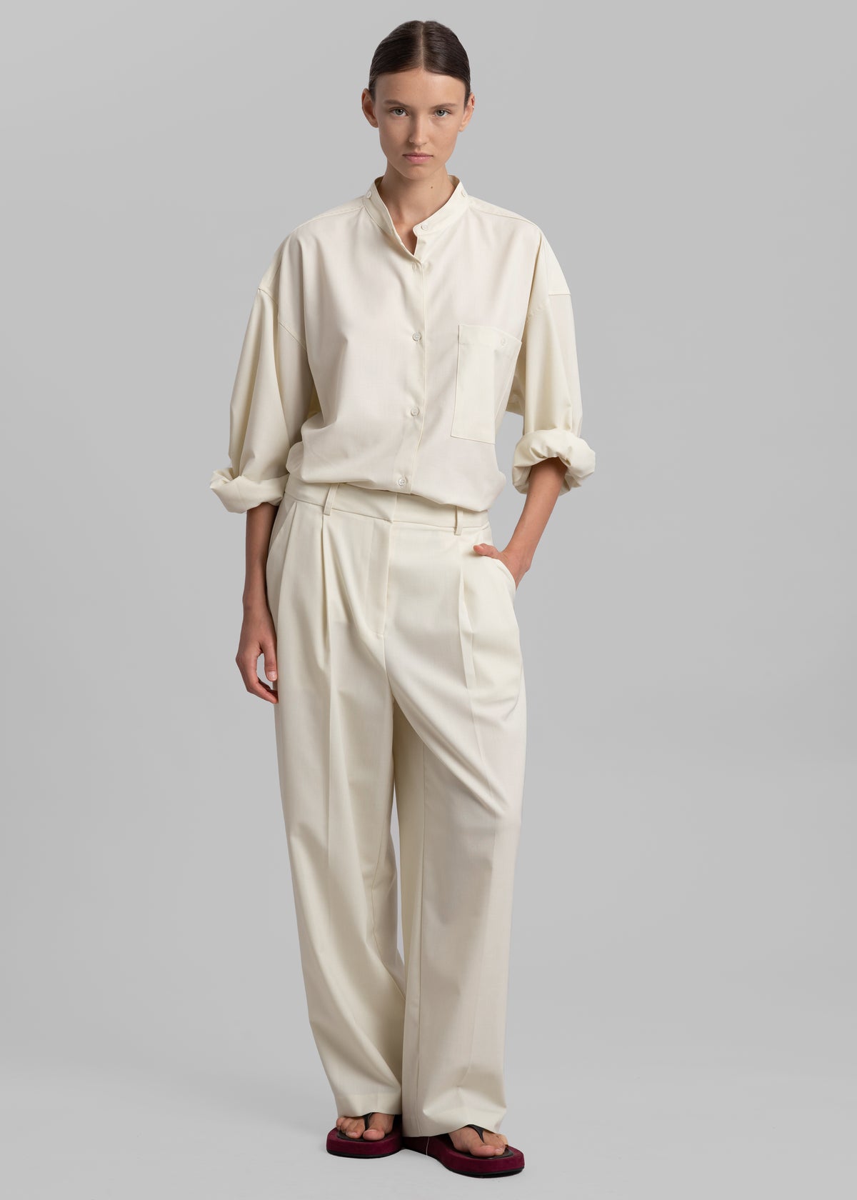 Jour Pleated Pants - Cream - 1