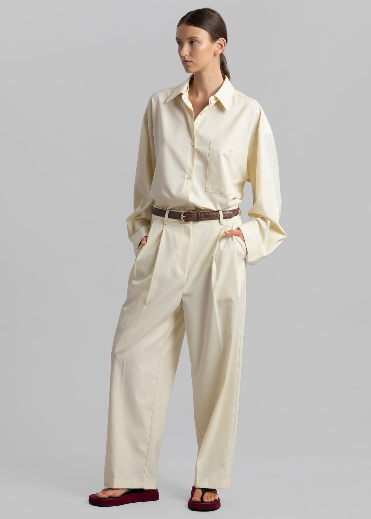 Jour Pleated Pants - Cream - 5