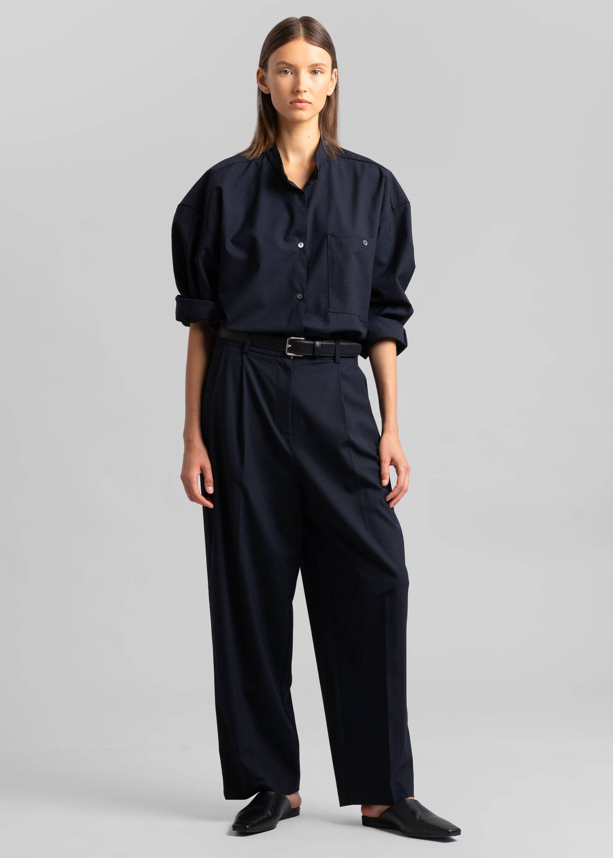 Jour Pleated Pants - Deep Navy - 1