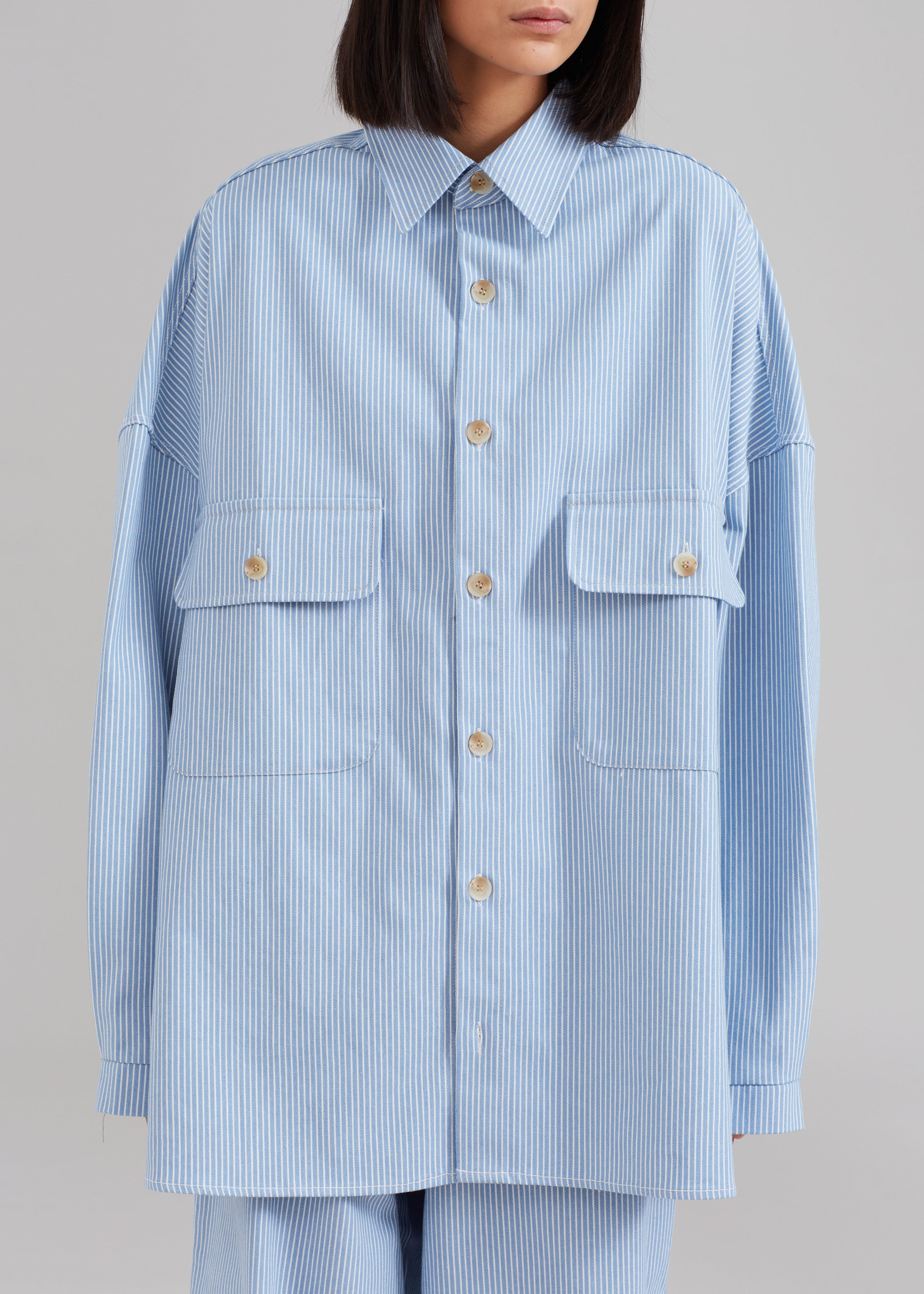Kaline Light Blue Pocket Shirt - White Stripe - 7