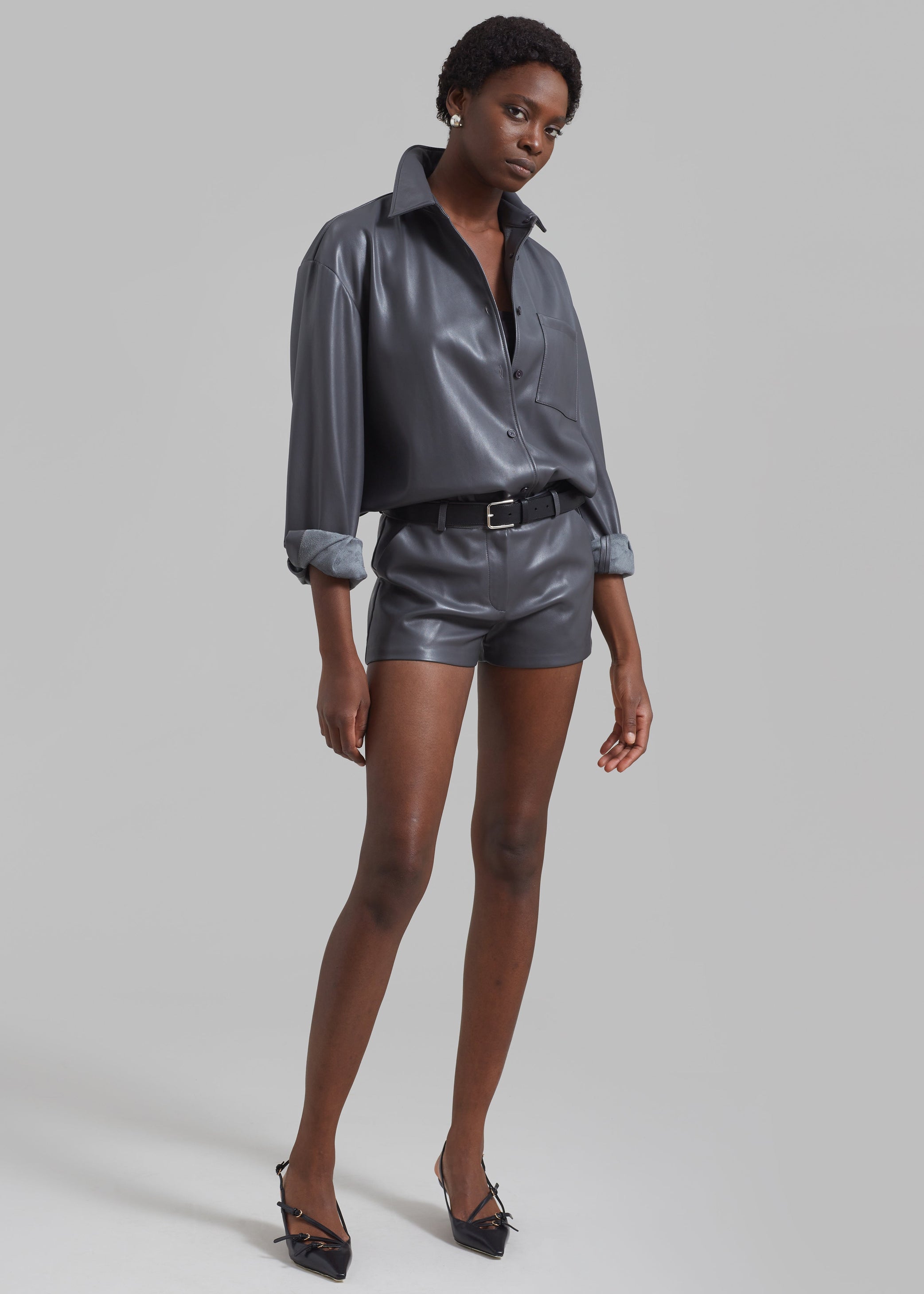 Shop the look image for Kate Faux Leather Shorts - Grey