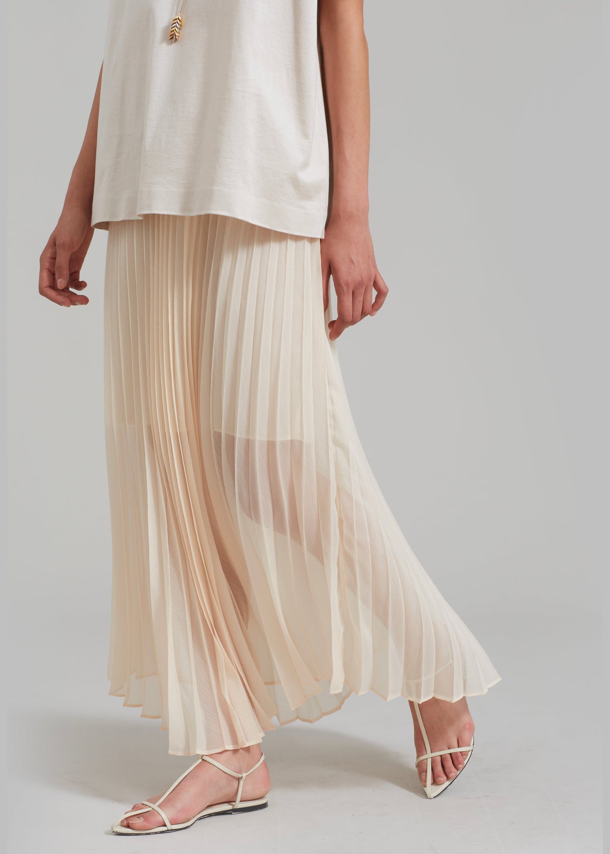 Kaya Pleated Maxi Skirt - Beige - 2