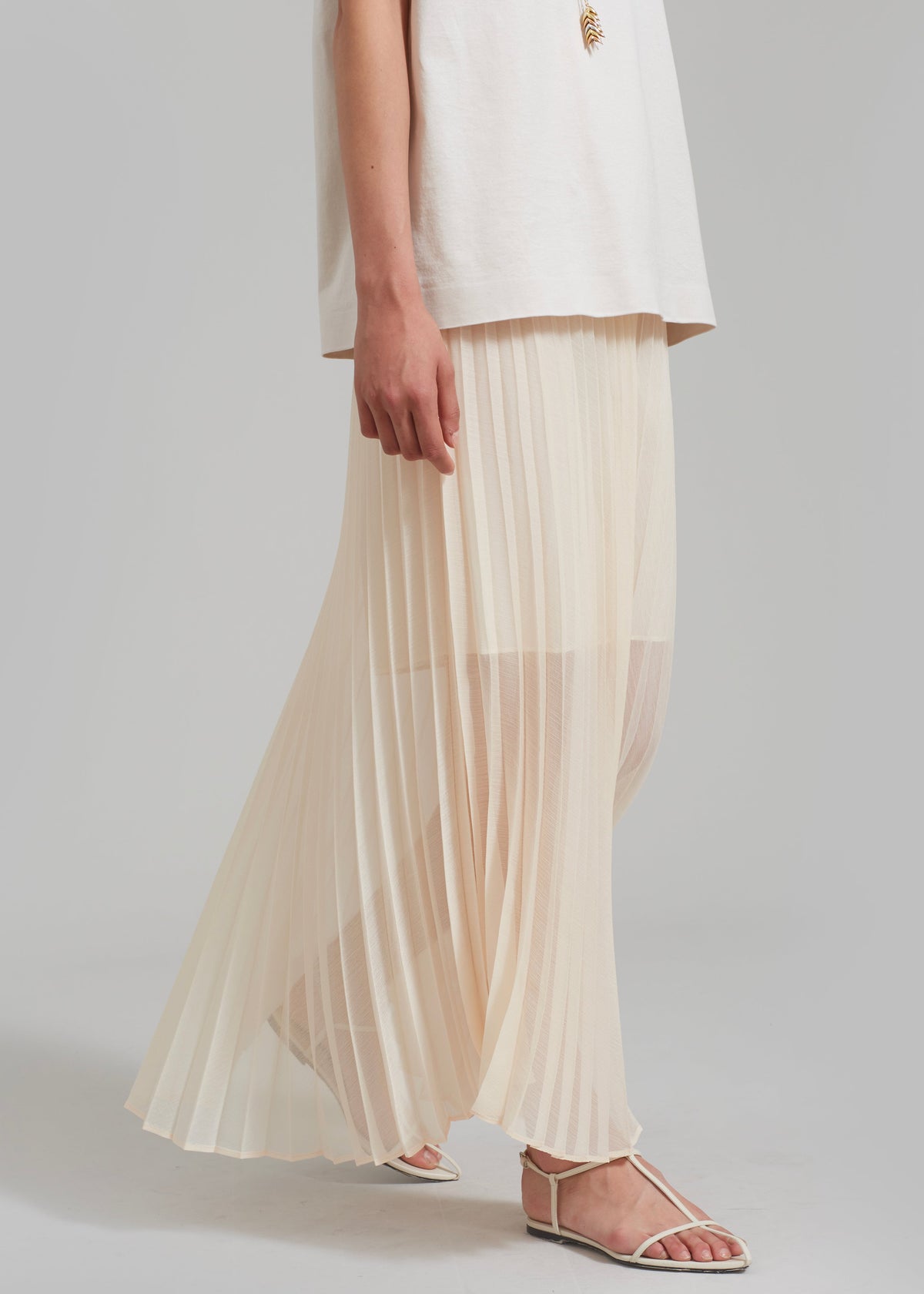 Kaya Pleated Maxi Skirt - Beige - 4