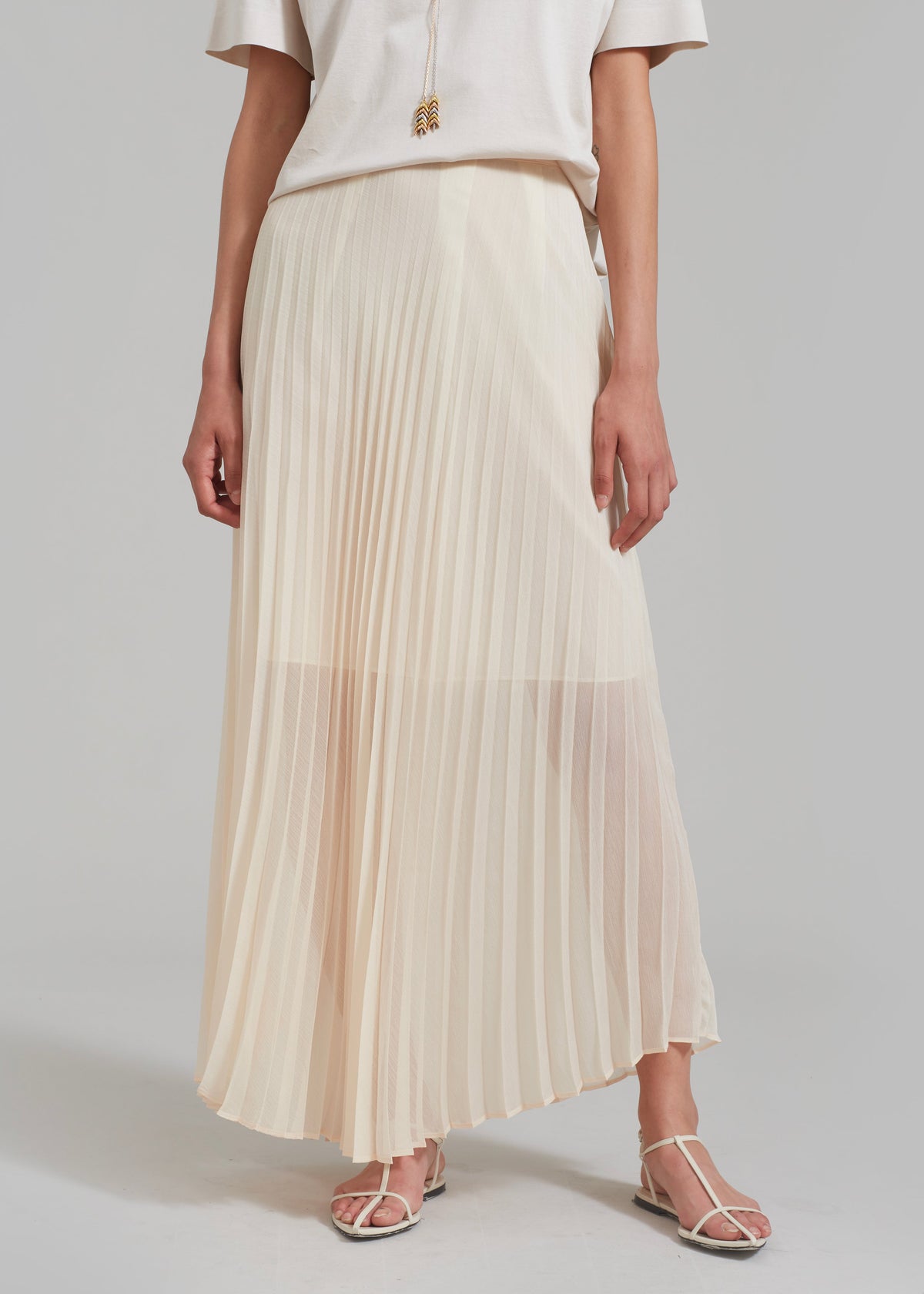 Kaya Pleated Maxi Skirt - Beige - 8