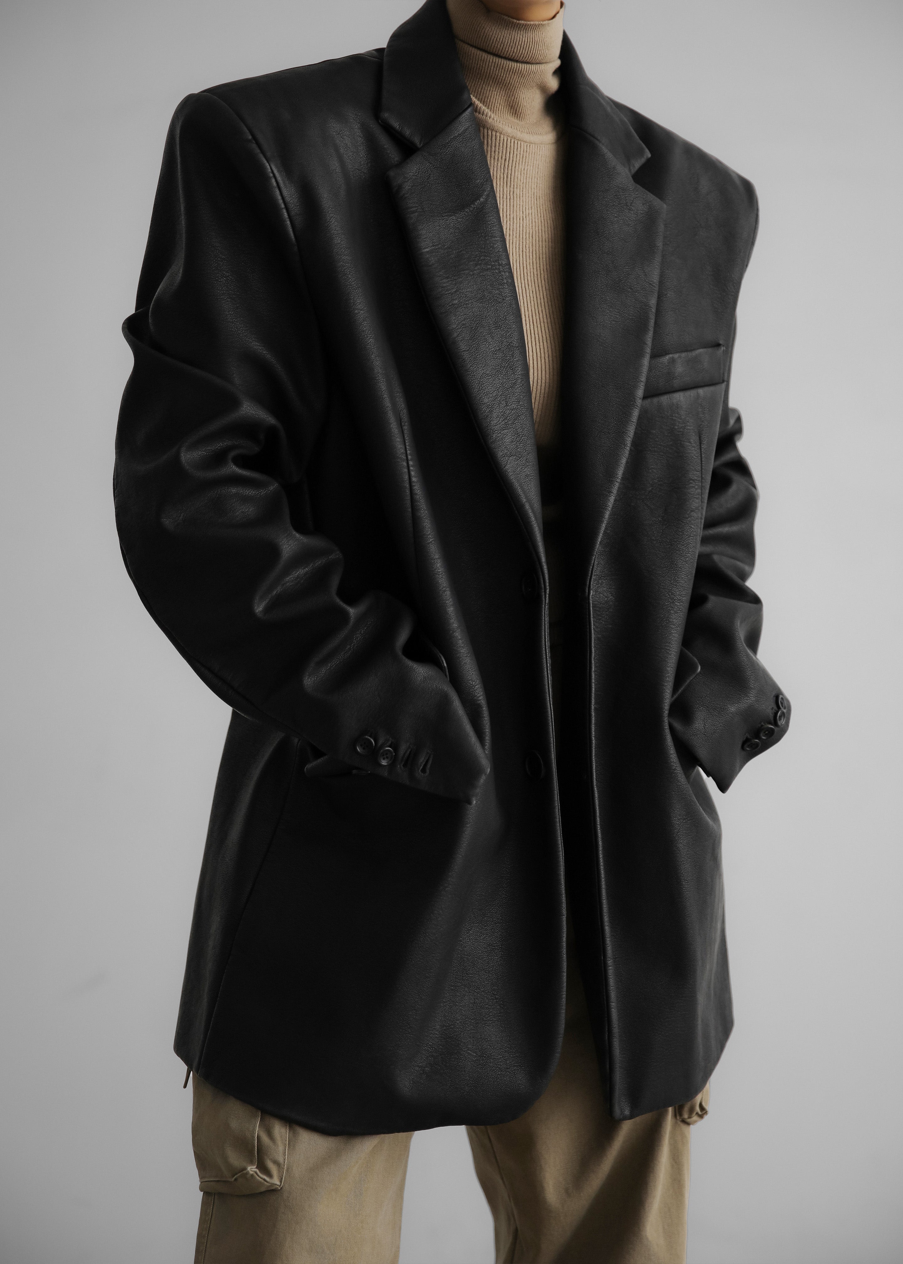 Kelso Faux Leather Blazer - Black - 2