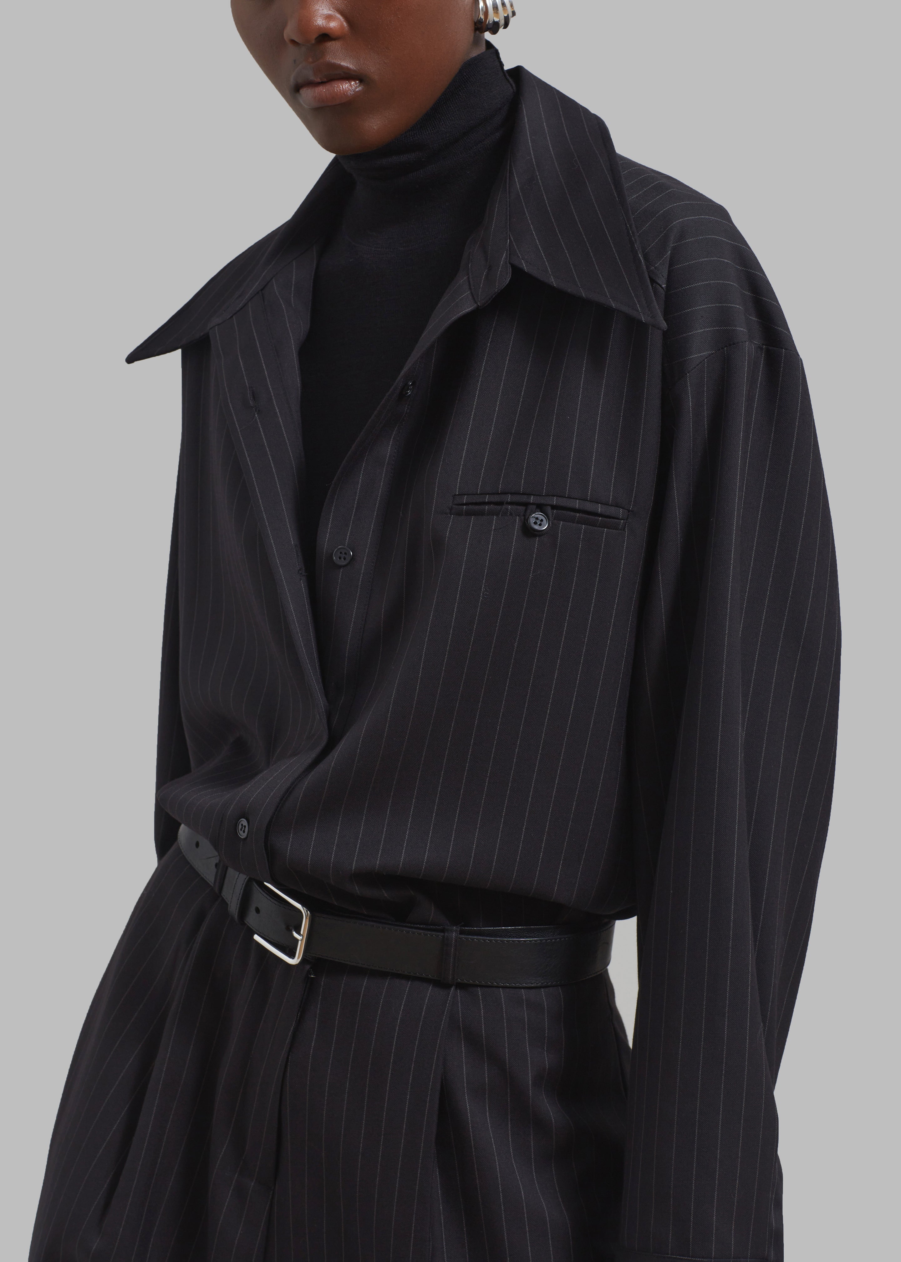 Kerry Button Up Shirt - Black Pinstripe - 5