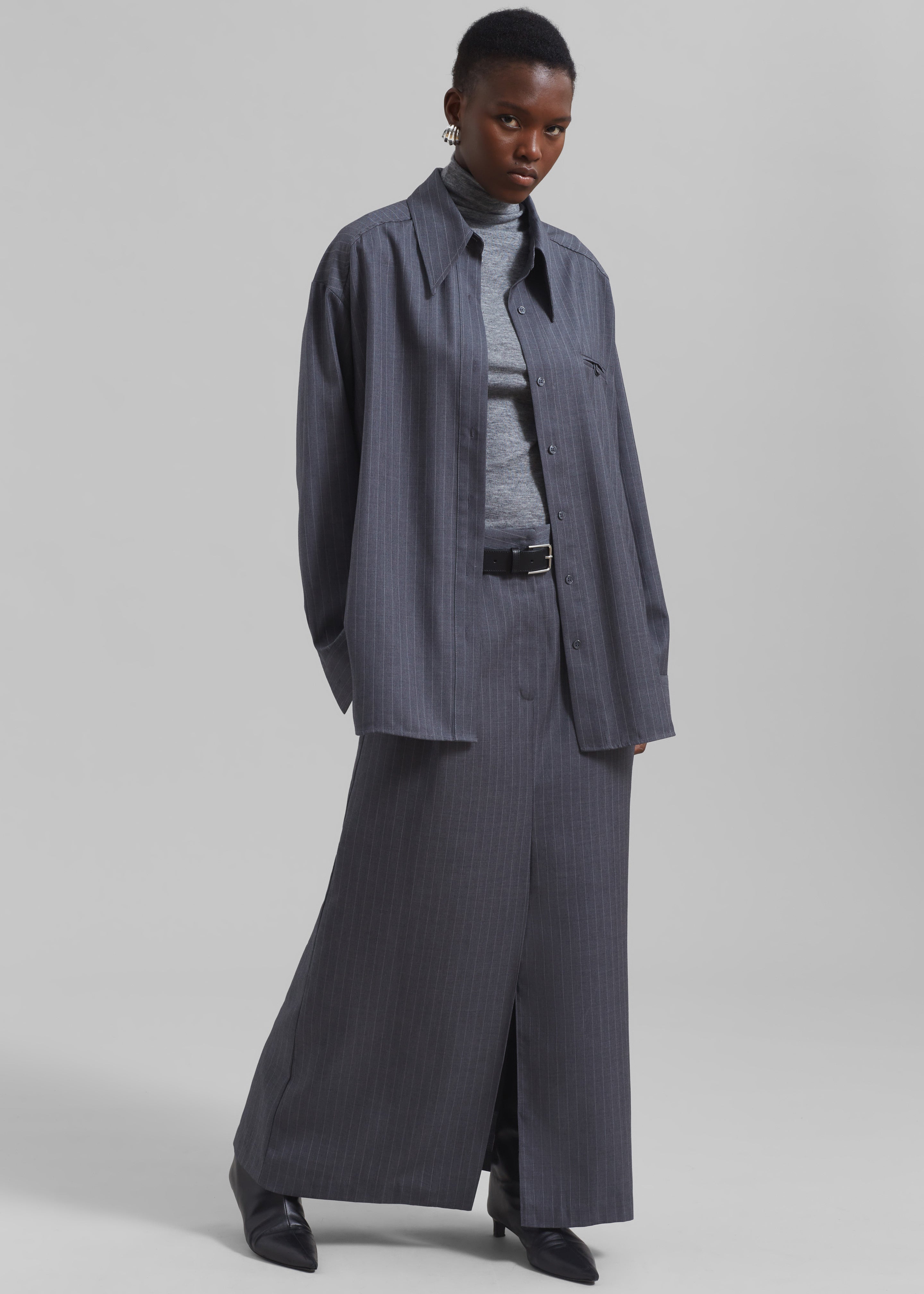 Kerry Maxi Skirt - Grey Pinstripe - 13