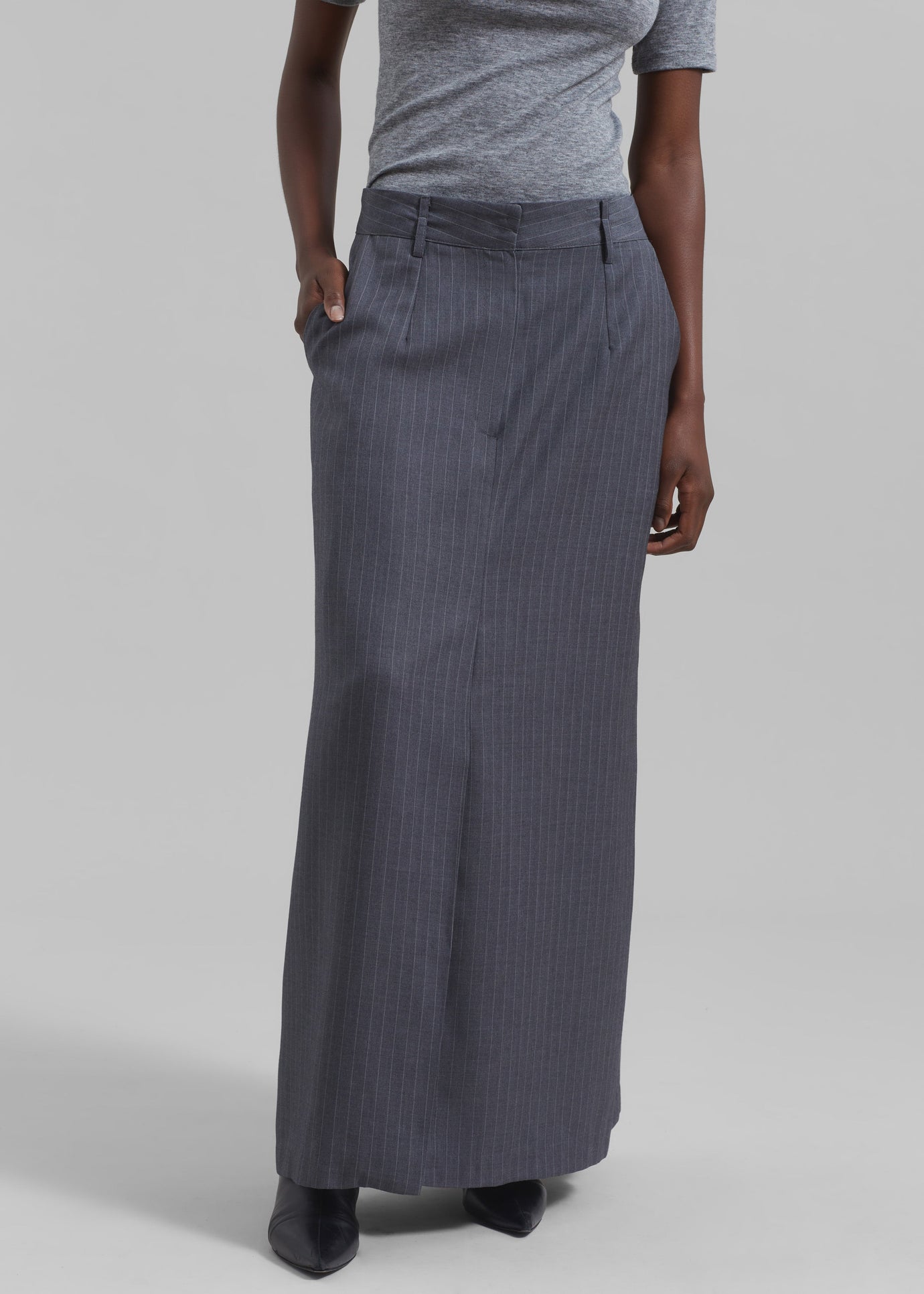Kerry Maxi Skirt - Grey Pinstripe - 1