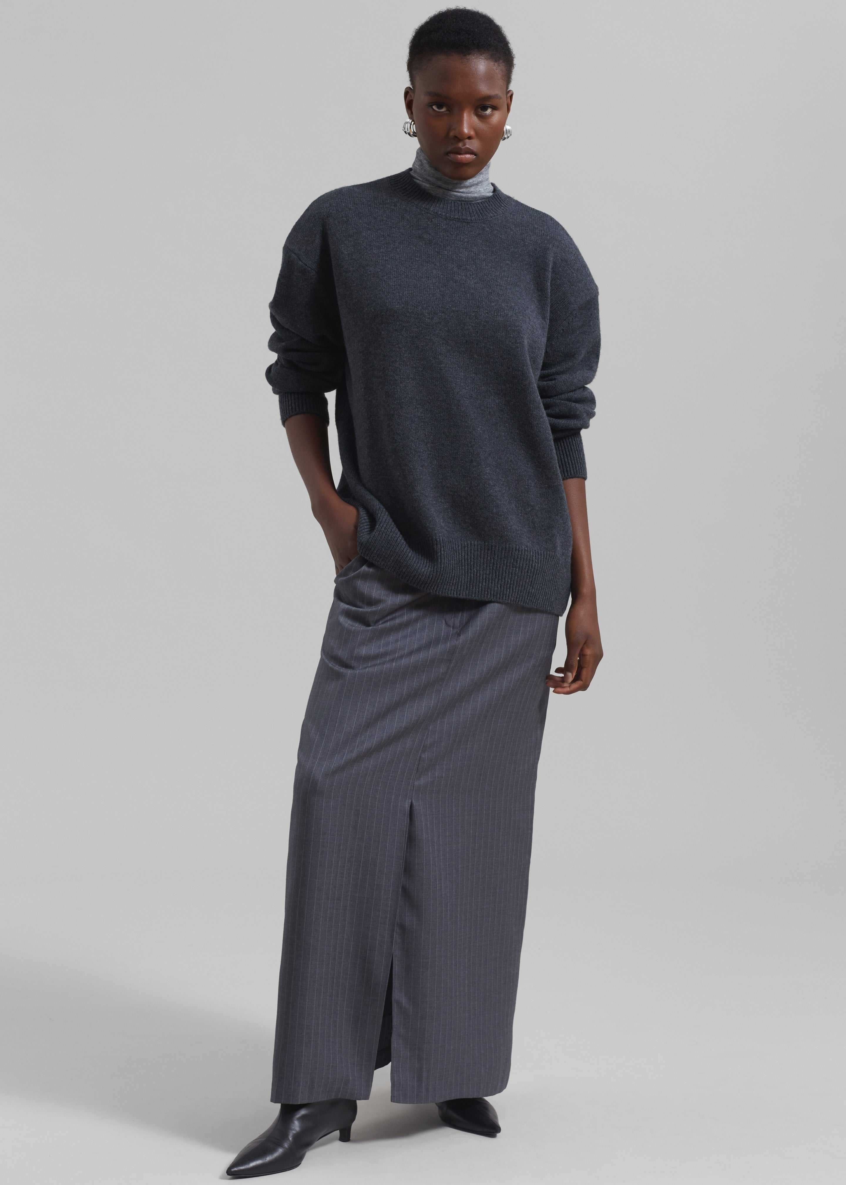 Kerry Maxi Skirt - Grey Pinstripe - 14