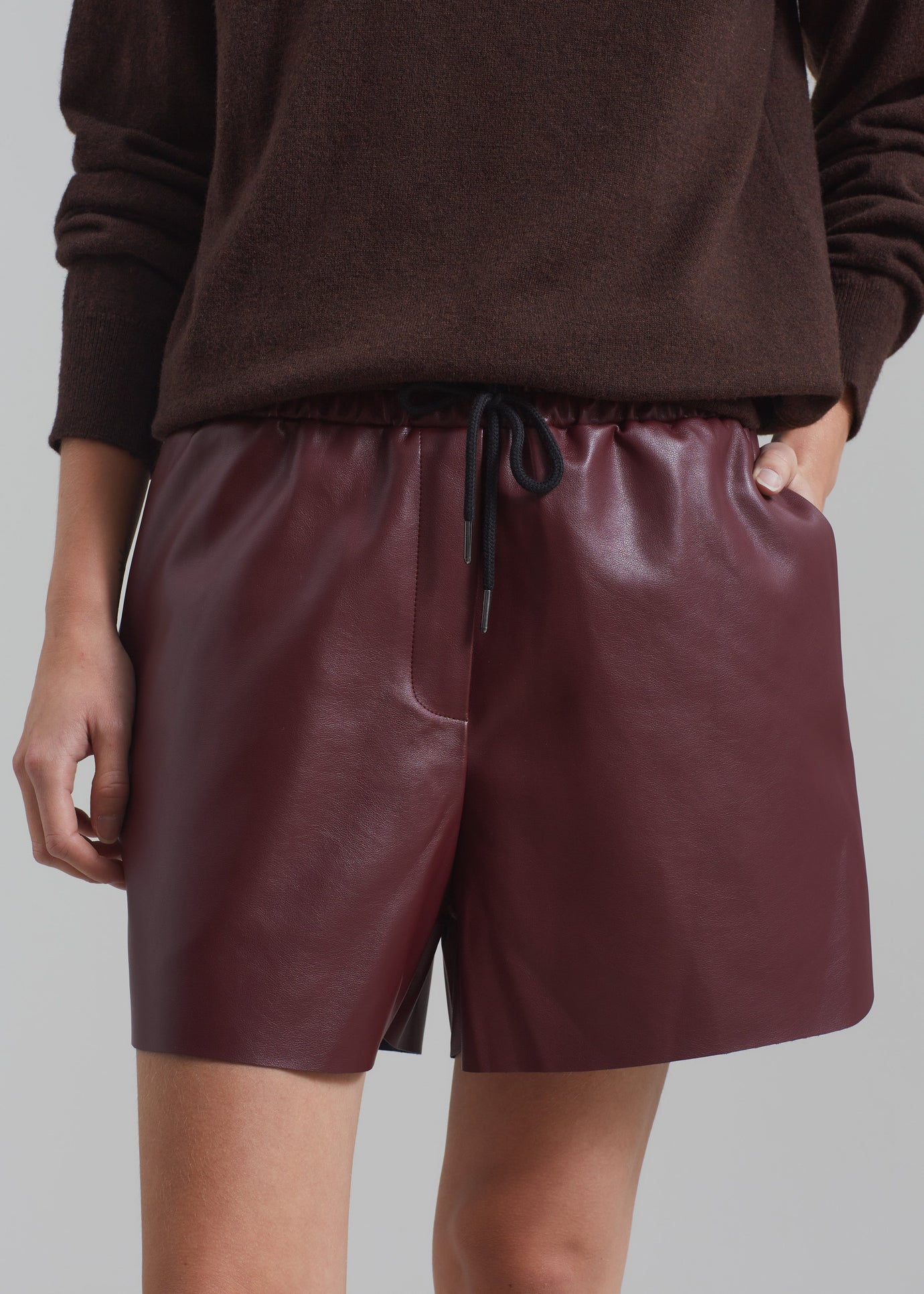 Kine Faux Leather Shorts - Burgundy - 1
