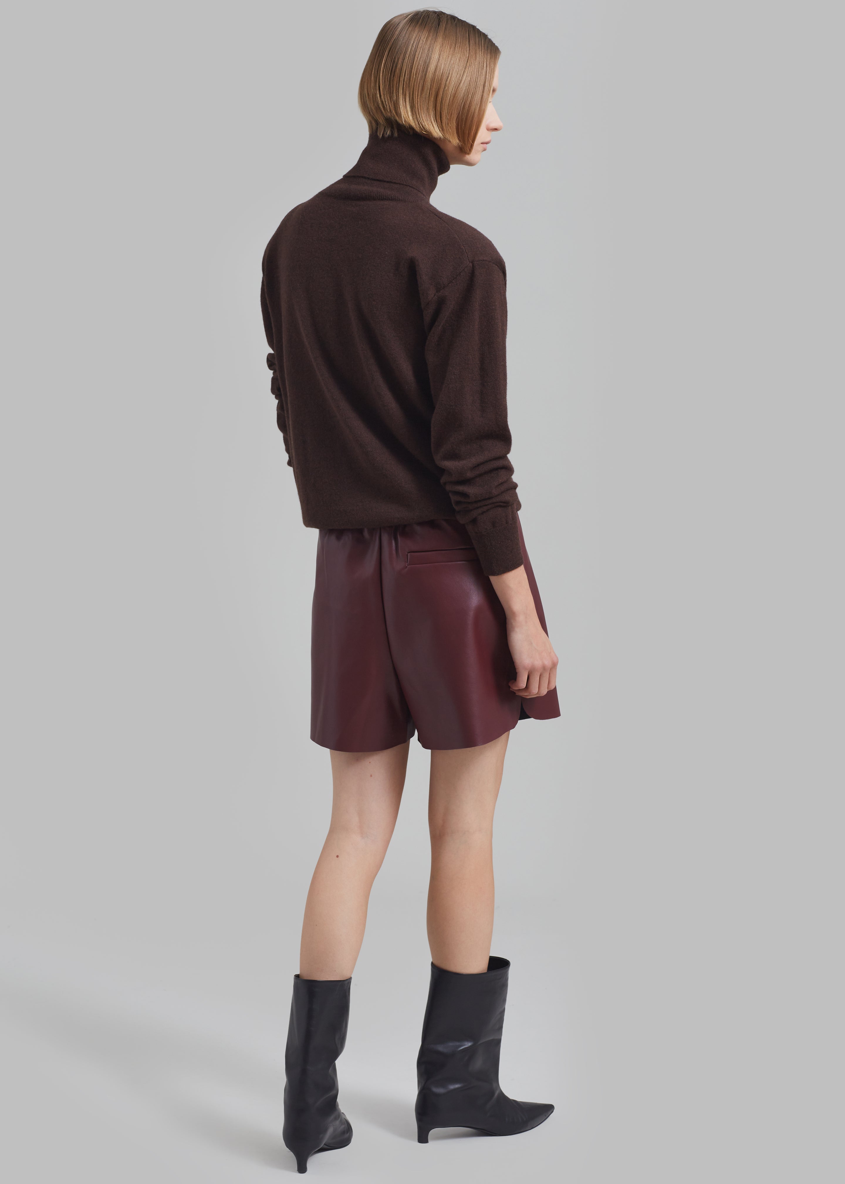 Kine Faux Leather Shorts - Burgundy - 7