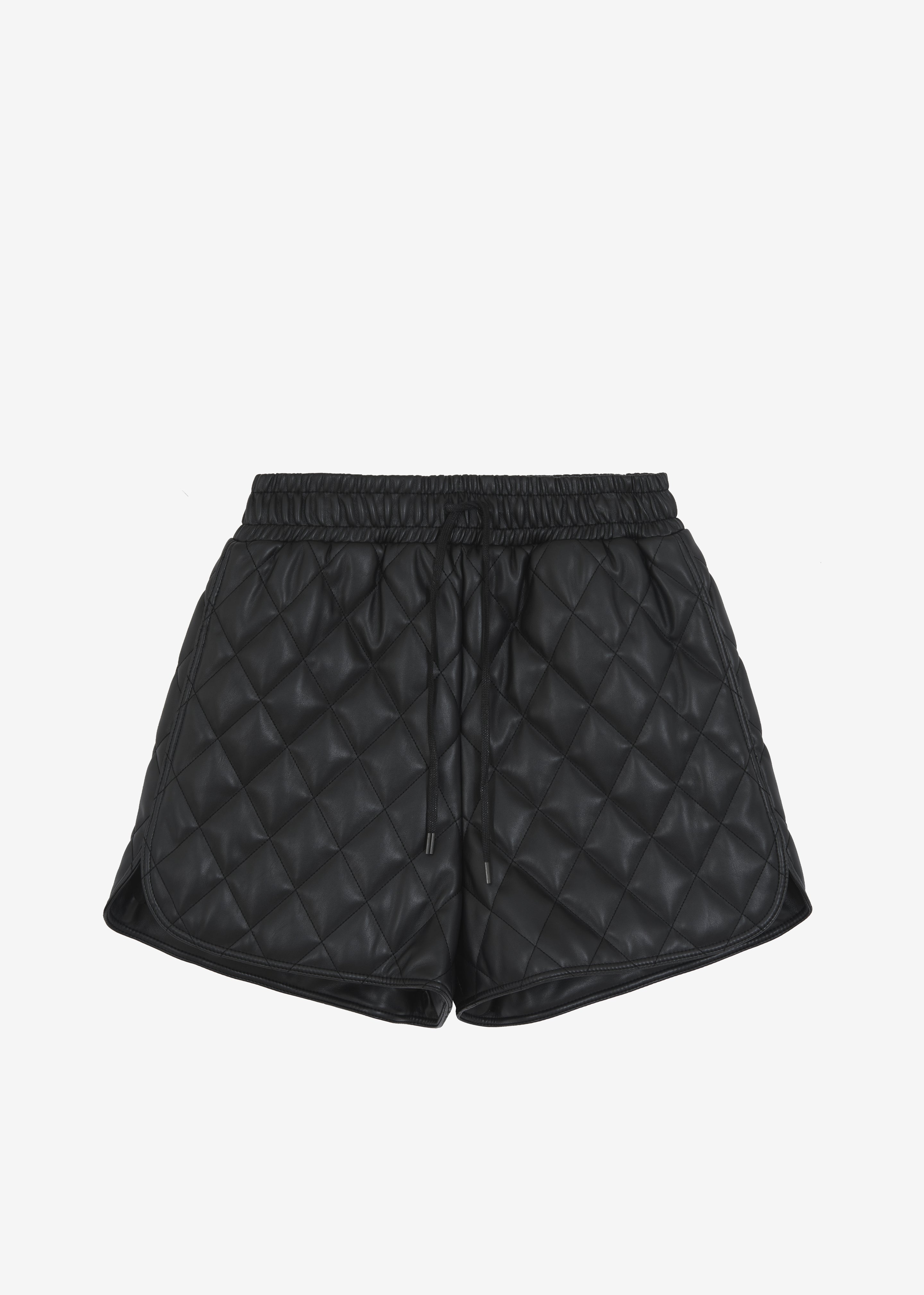 Kingston Faux Leather Quilted Shorts - Black - 11