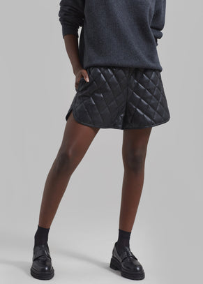 Kingston Faux Leather Quilted Shorts - Black
