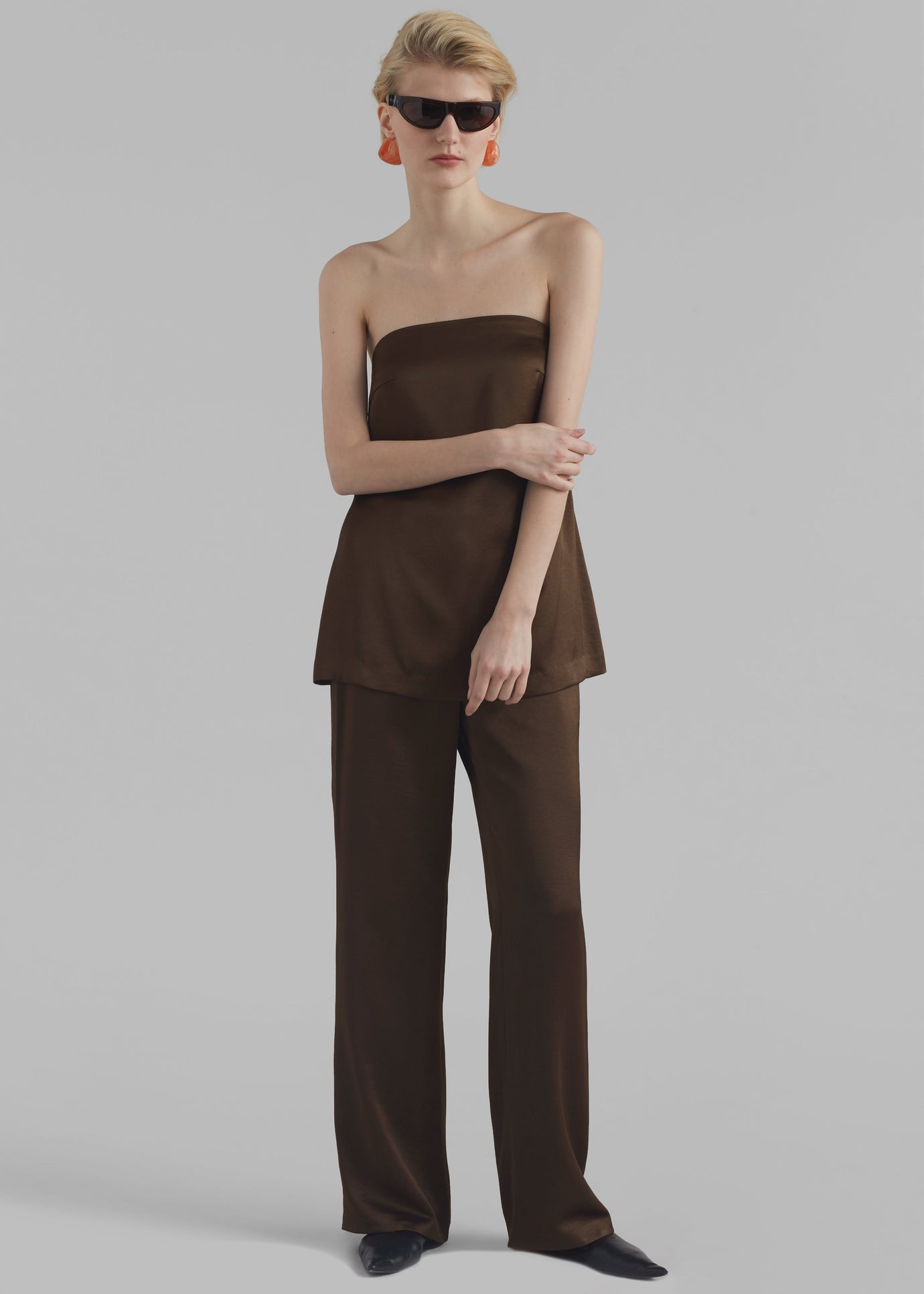 Kit Satin Trousers - Brown - 1