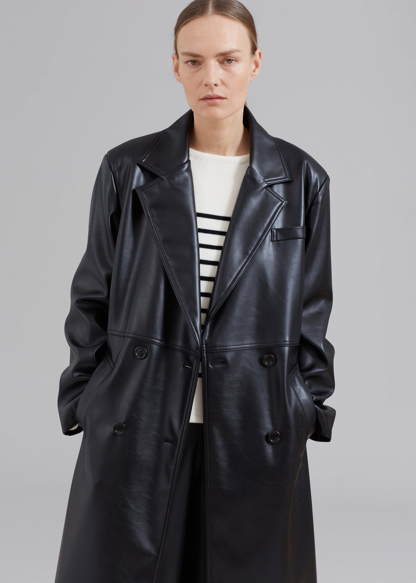 Kaja Faux-Leather Coat - Black - 1