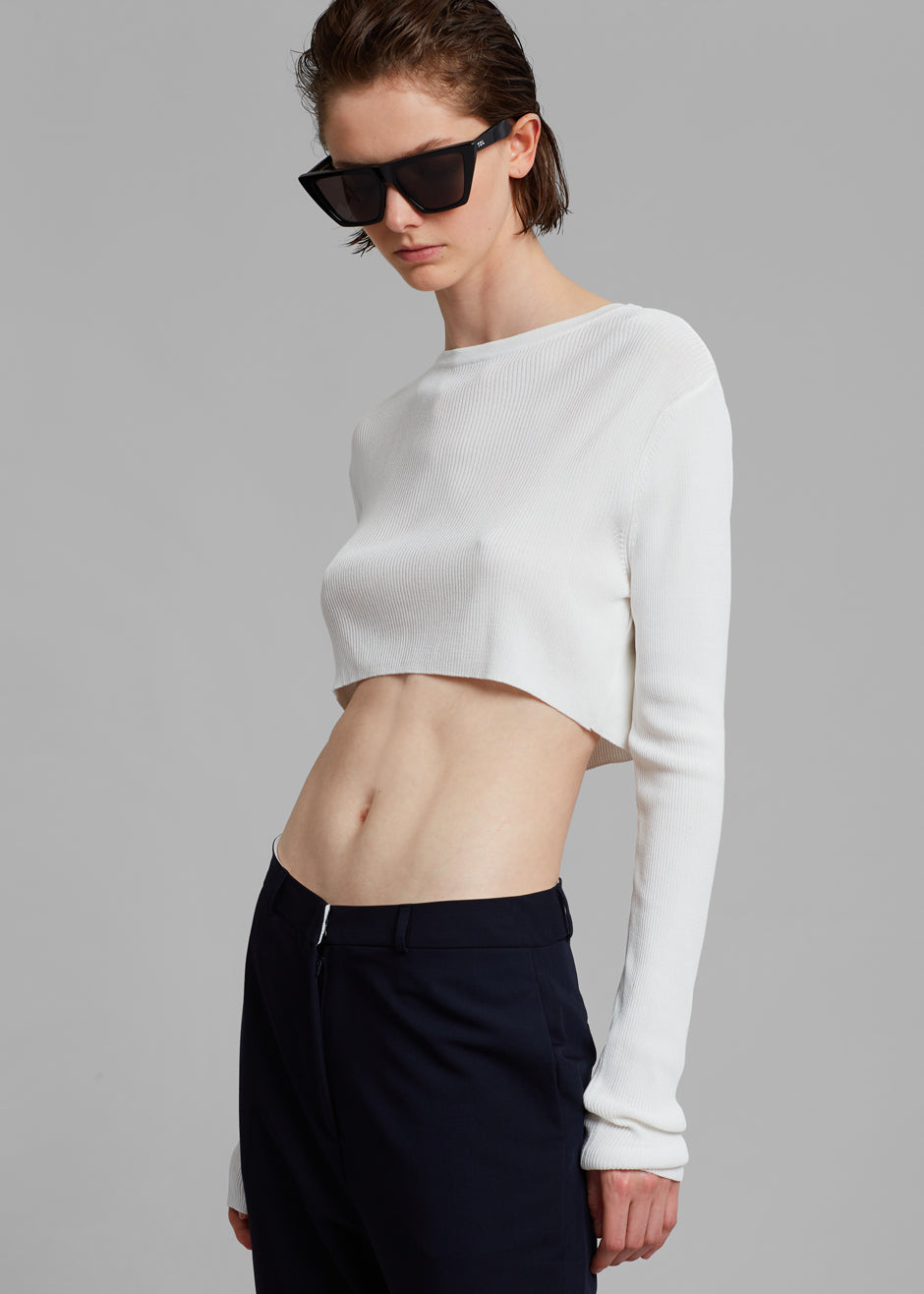 Kaz Cropped Knit Top - White - 1